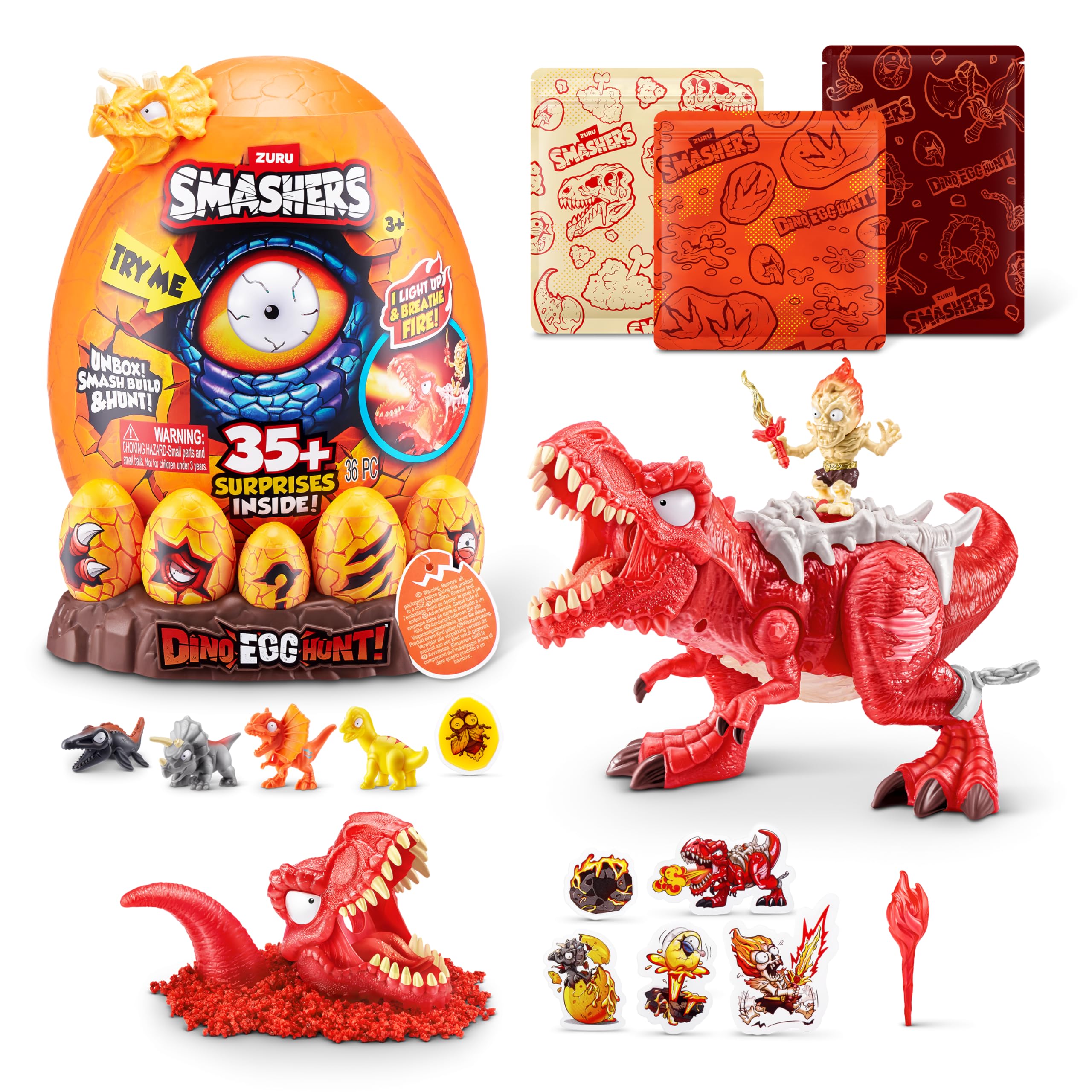 Smashers Dino Egg Hunt by ZURU - Fire Breathing Light-Up Dinosaur Playset for Kids 1