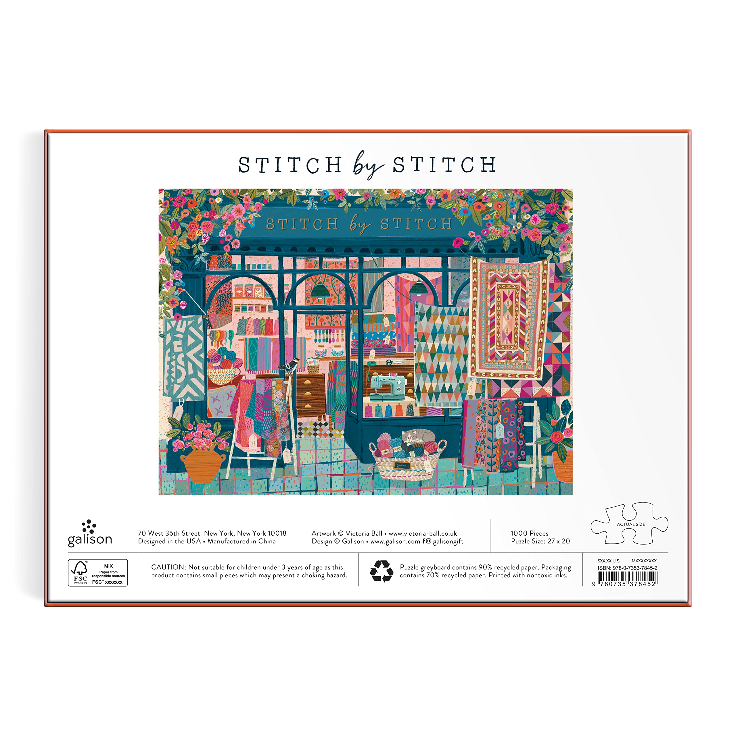 Galison Stitch By Stitch 1000 Piece Jigsaw Puzzle | Victoria Ball Art | 27" x 20" Completed Size 4