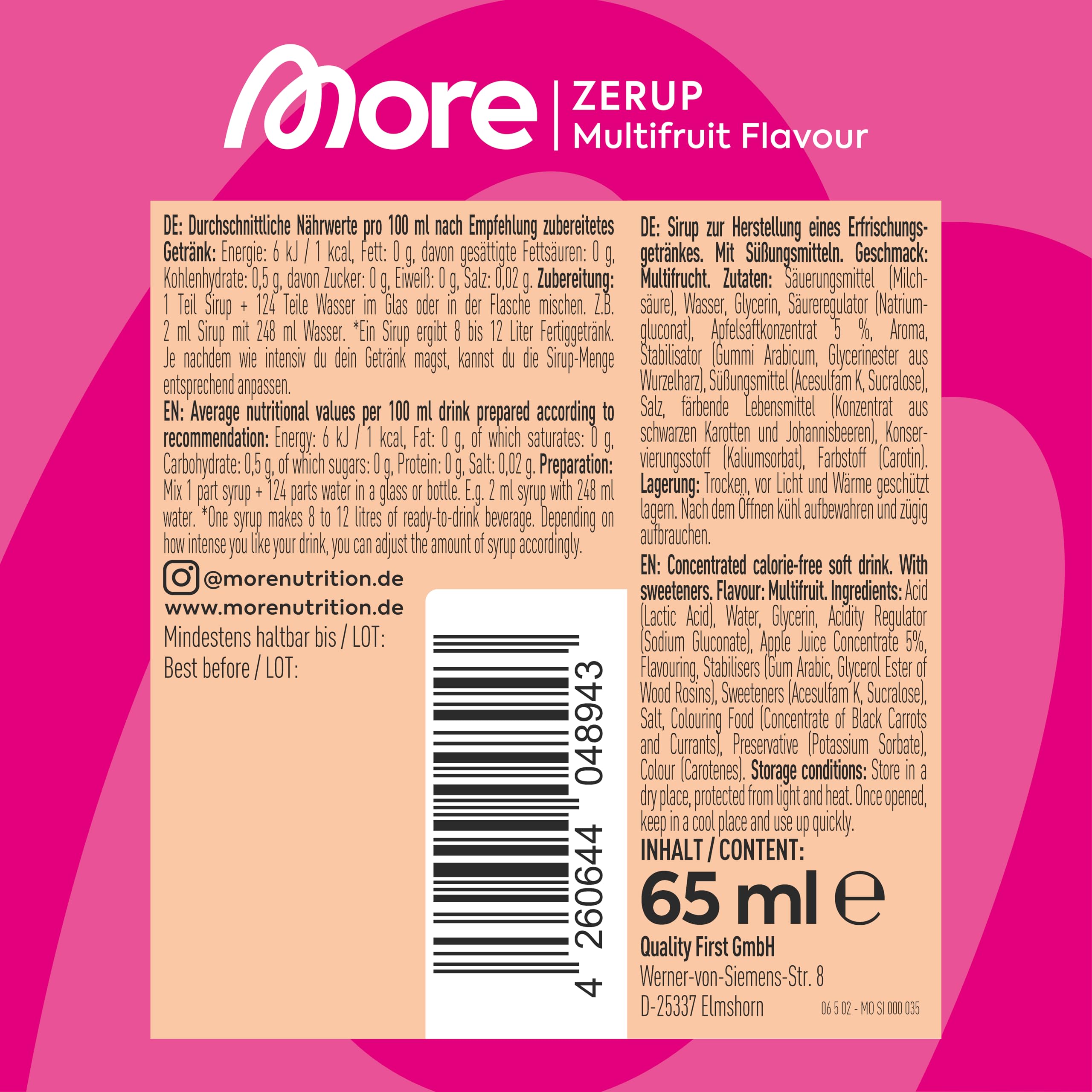 MORE NUTRITION Zerup Multifruit Syrup - Sugar-Free | 65 ml | Vegan, Vegetarian 4