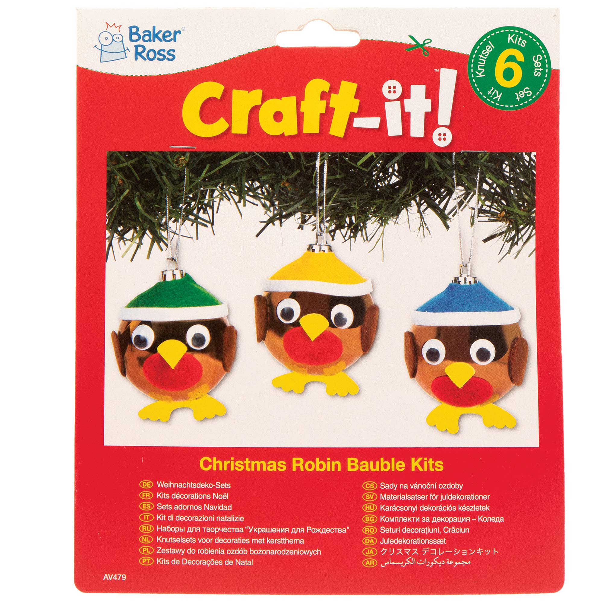 Baker Ross Christmas Robin Bauble Kits – Pack of 6 Make Your Own Christmas Decoration Craft (AV479) 6
