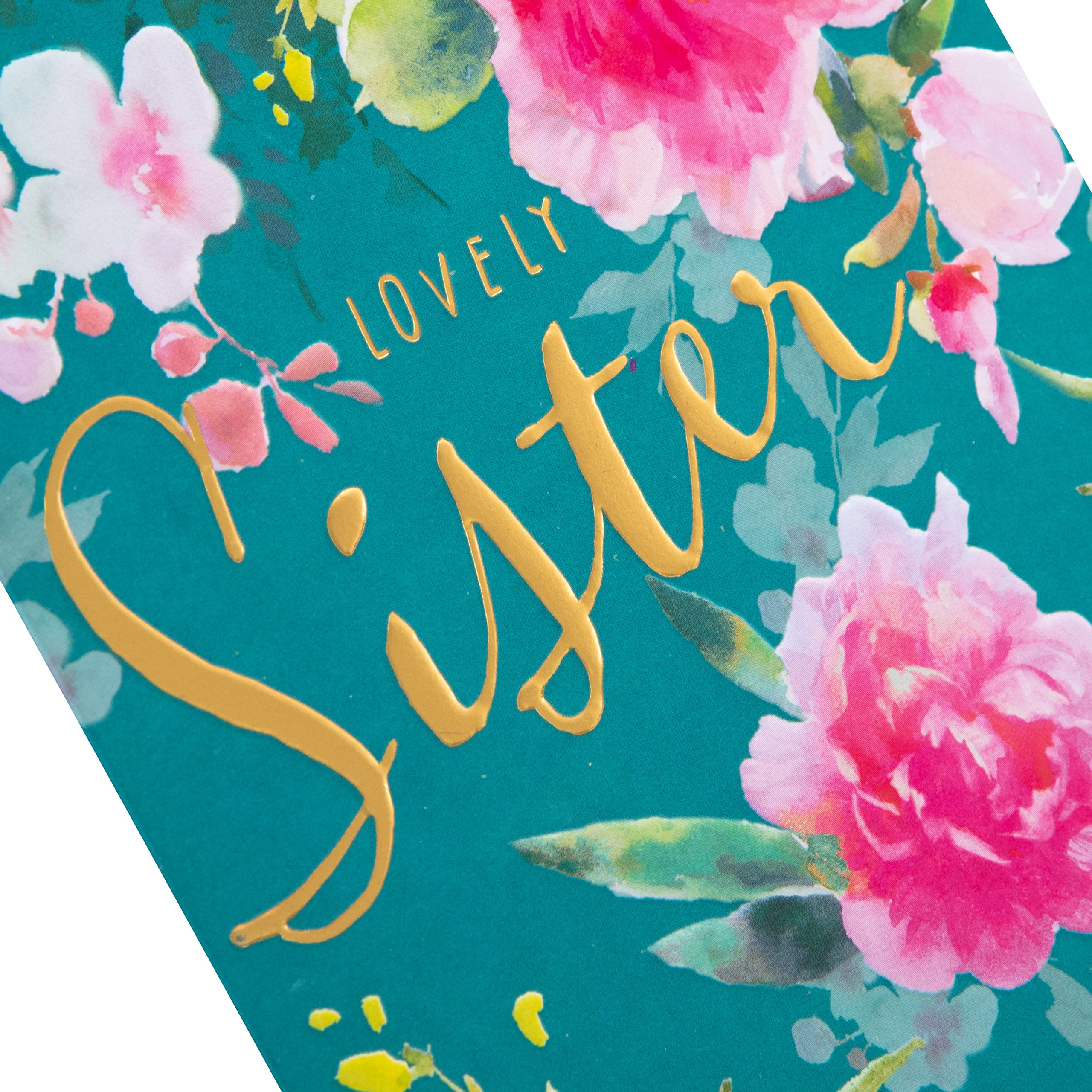Hallmark Birthday Card for Sister - Floral Design with Gold Foil & 3D Attachment | 20.2cm x 13.8cm