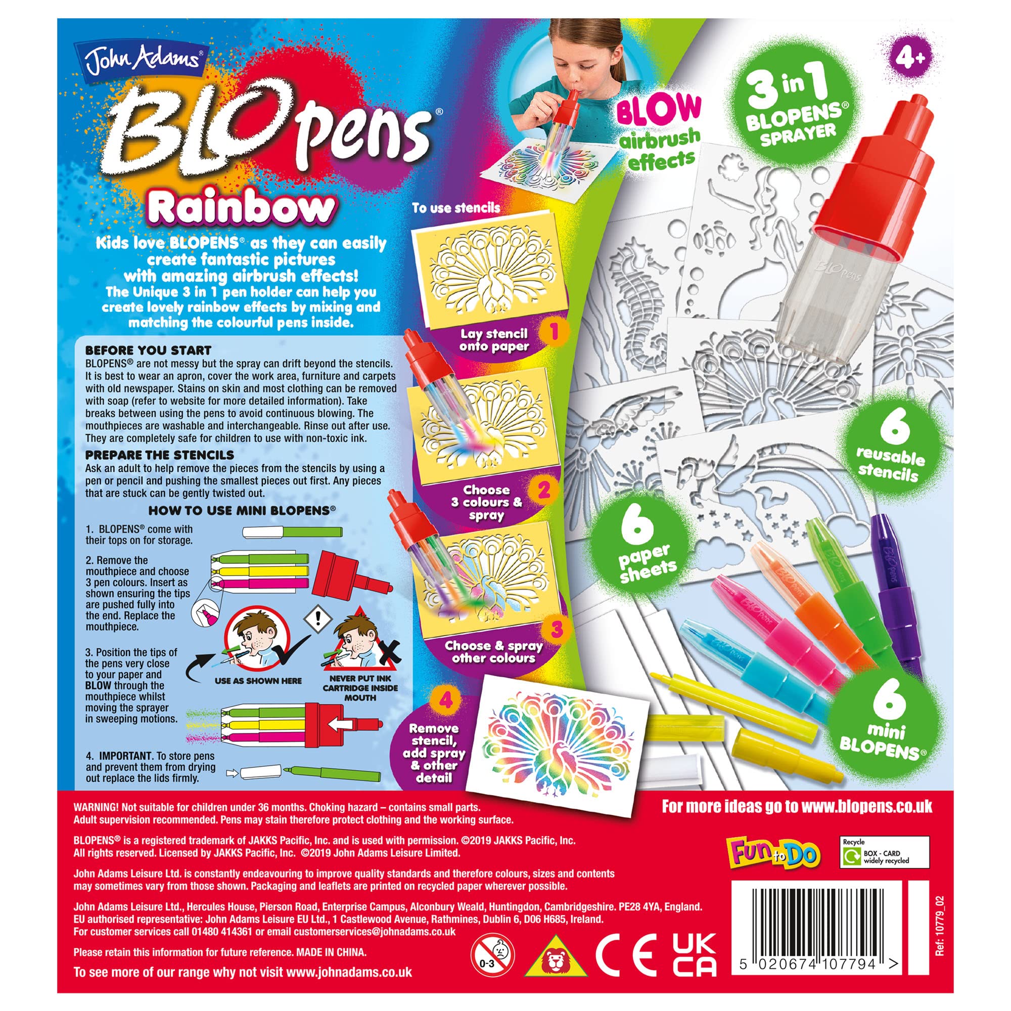 John Adams BLOPENS Rainbow Set - 6 Colour Spray Drawing Kit with Stencils 10