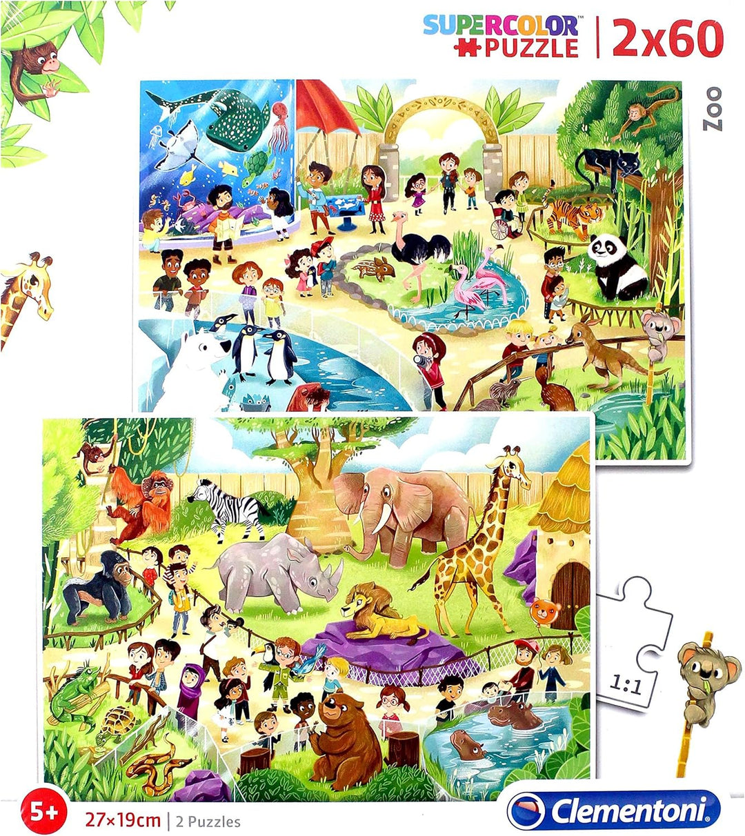 Clementoni Supercolor Puzzle - Zoo Animals - 2 x 60 Pieces for Kids Ages 5+