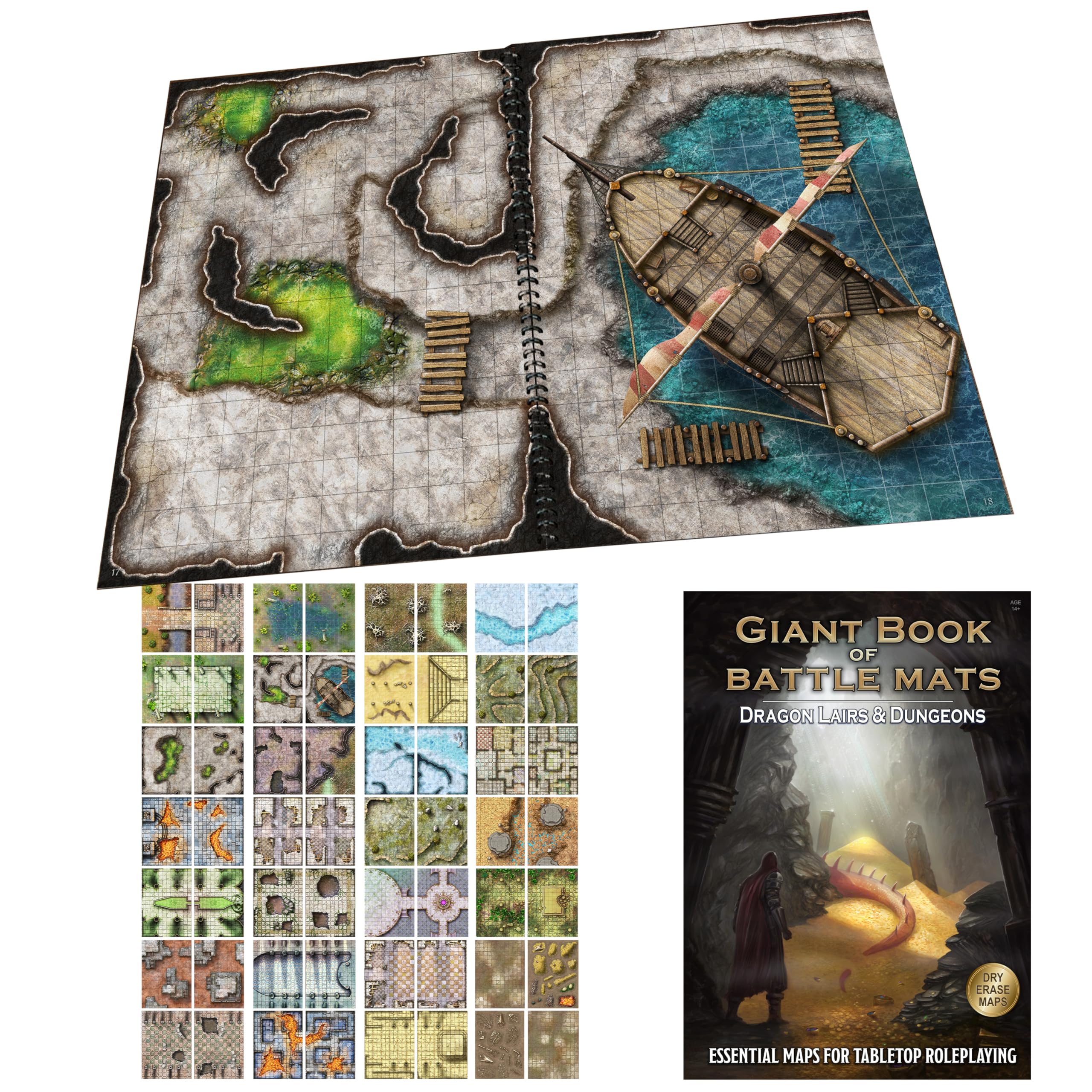 Loke BattleMats Dragon Lairs & Dungeons: Giant Book of Battle Mats | 62 Erasable Pages | Cardboard 1
