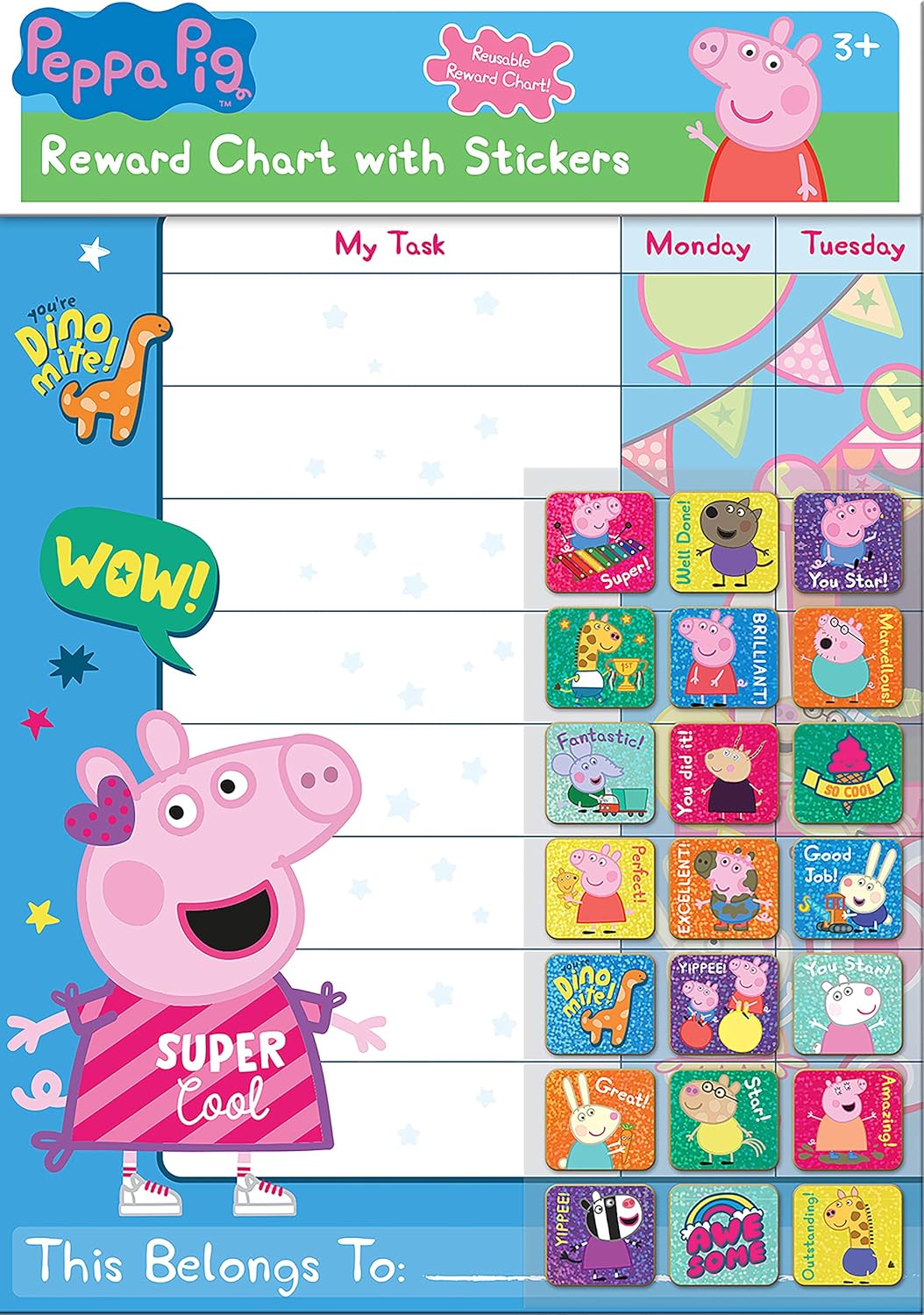 Peppa Pig Reward Chart and 56 Sparkly Stickers - Reusable Foil Stickers for Kids Ages 3+ 1