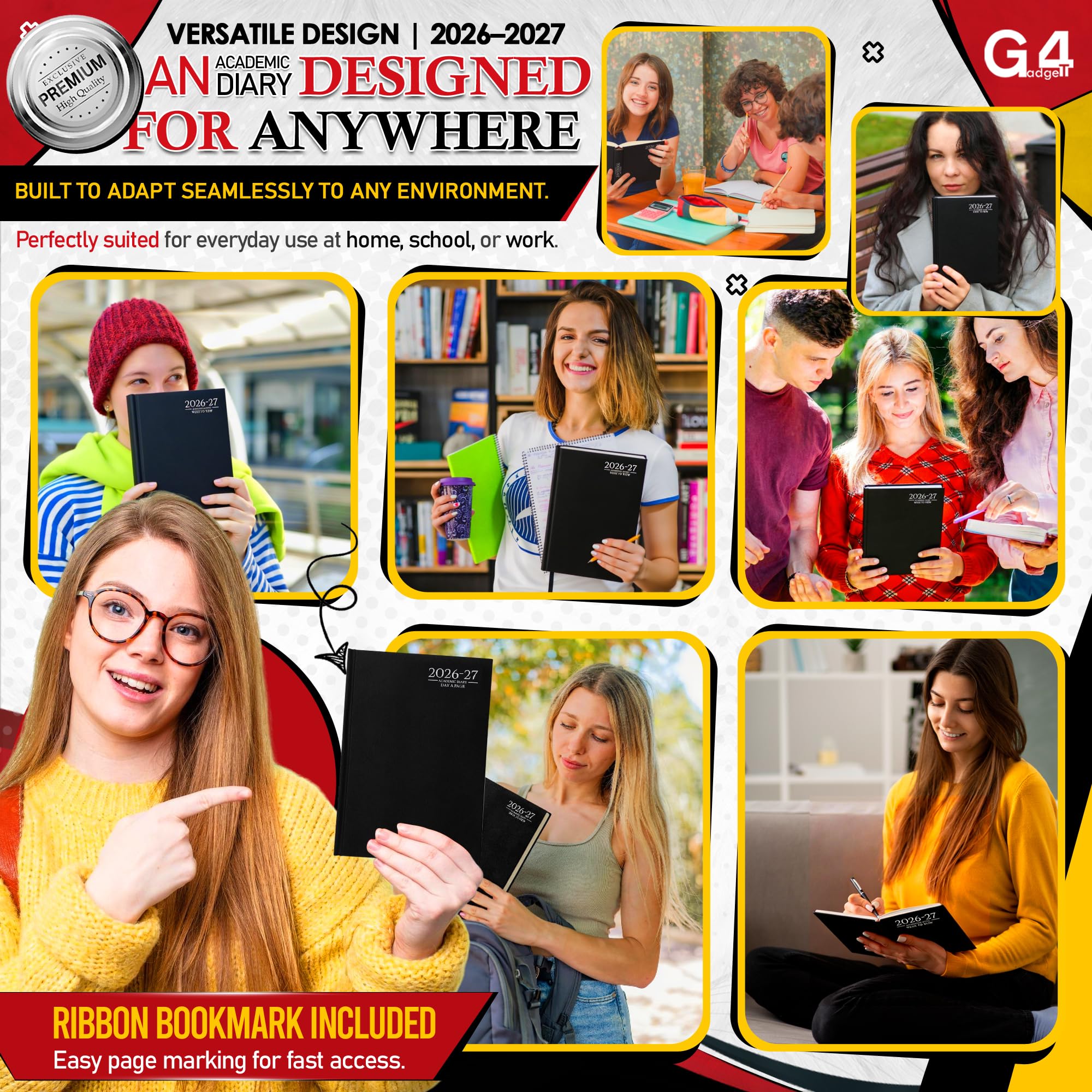 G4GADGET 2026-2027 Academic Diary - A5 Day A Page, Black Hardback | August 2026 - July 2027 5