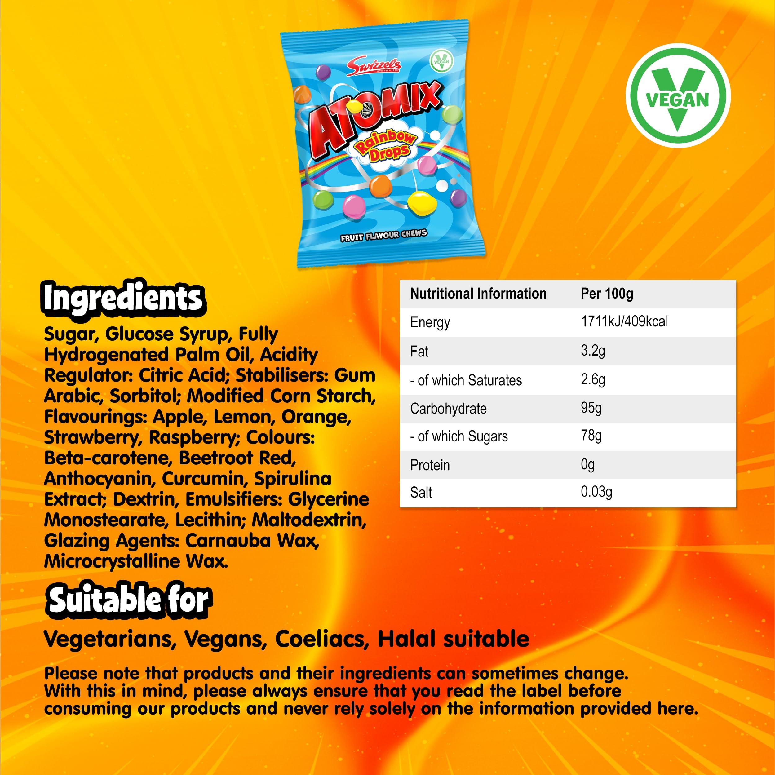 Swizzels Atomix Rainbow Drops - Fruity Chewy Sweets with Crispy Shells | 110g Bag 4