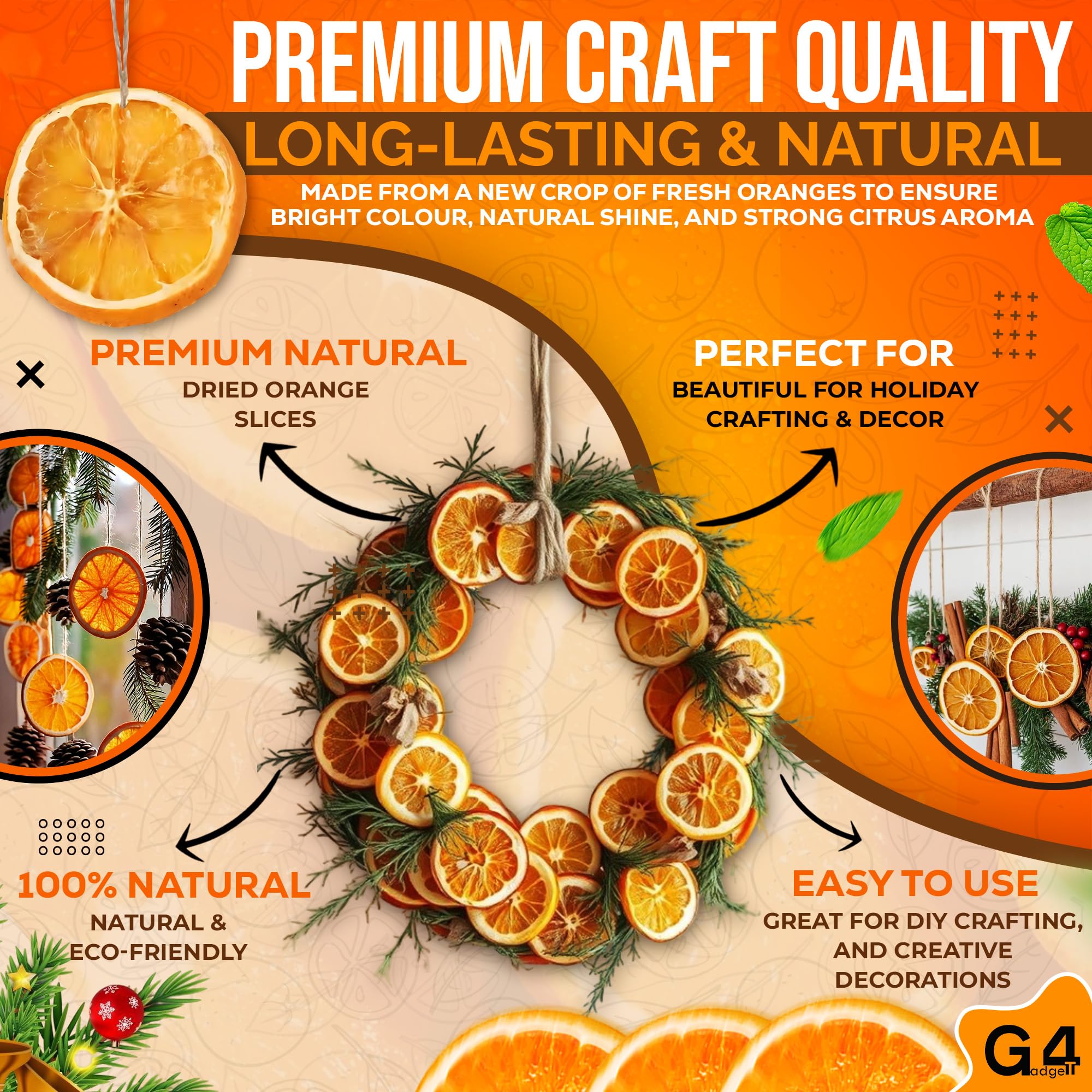 G4GADGET Dried Orange Slices - Approx. 15 Slices | 4-5cm Diameter | For Decoration Only 7