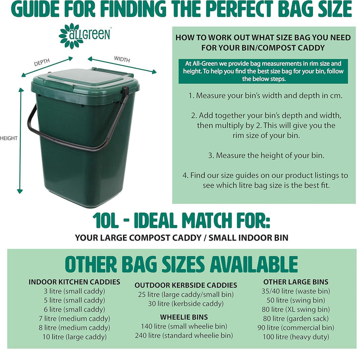All-Green 10L-2 Compostable Bag for Kitchen Caddy - 10 Litre, 50 Bags (2 Rolls)