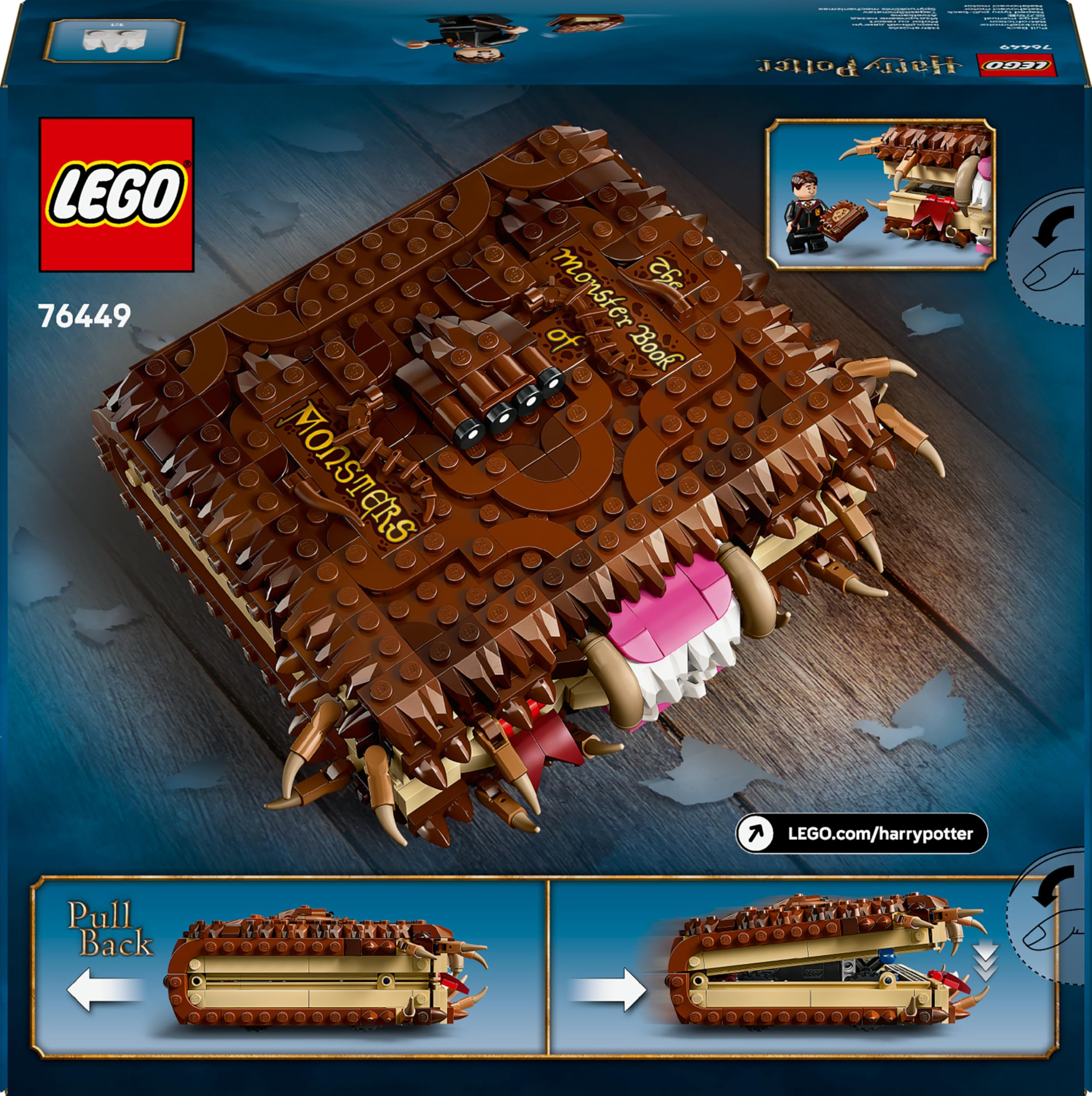 LEGO Harry Potter Chomping Monster Book of Monsters 76449 - Interactive Pull-Back Building Set for Kids 9+ 8