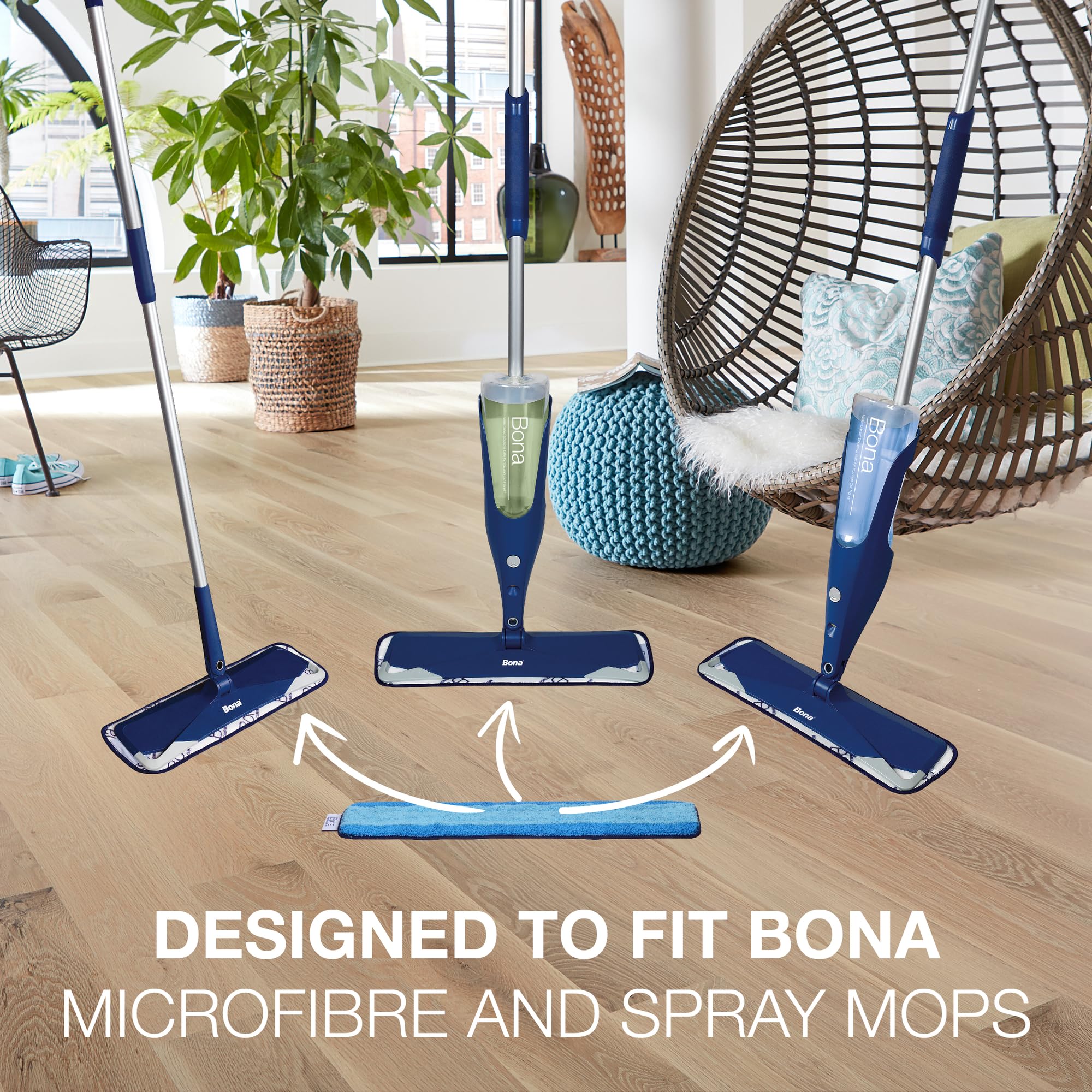 Bona CA101020 Microfibre Cleaning Mop Pad - Safe for All Hard Floors | Removes 99% Bacteria | Reusable 3