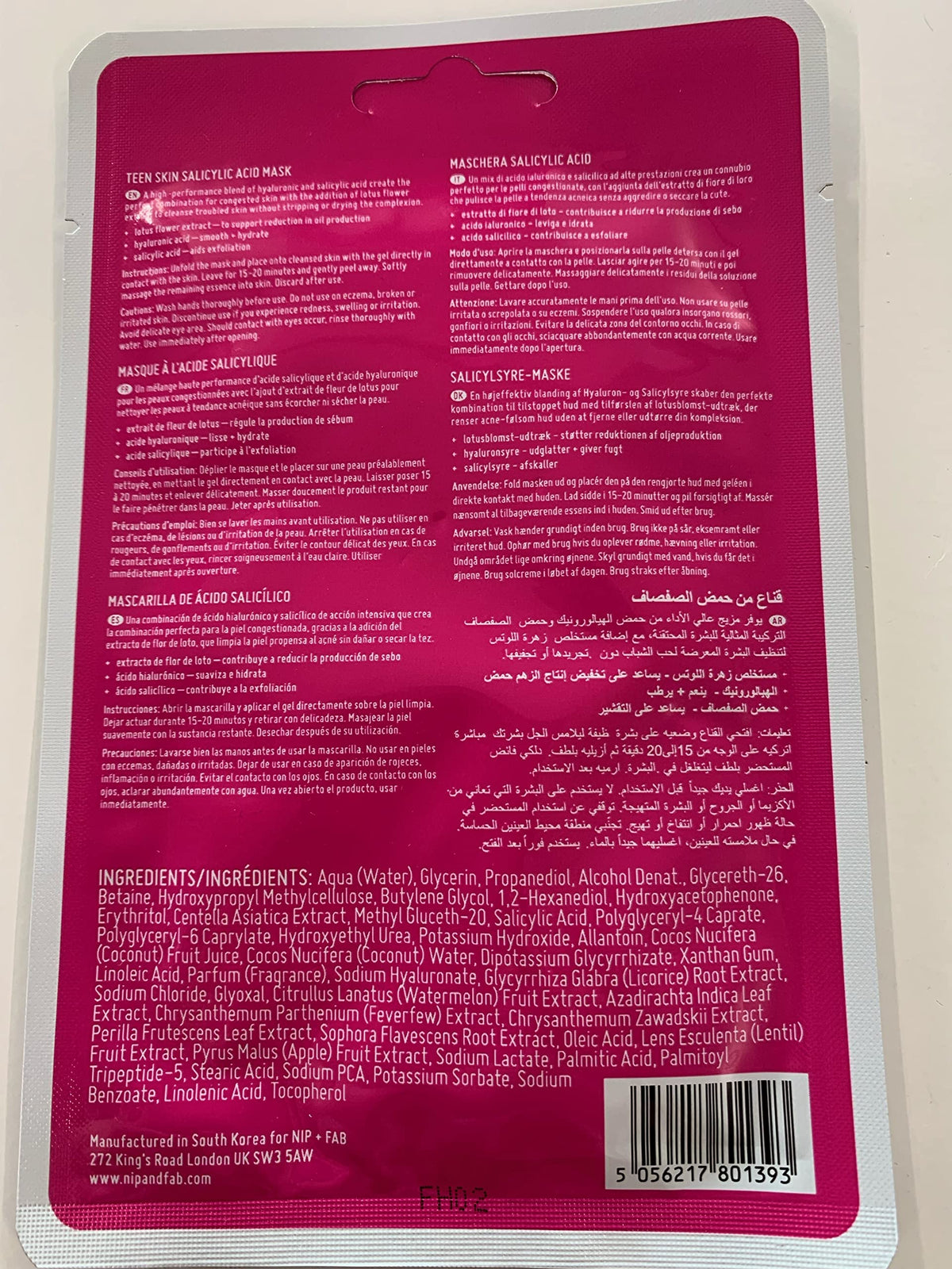 Nip+Fab Salicylic Acid Fix Sheet Mask - Exfoliating & Hydrating Face Mask for Oily & Combination Skin | 1 Count