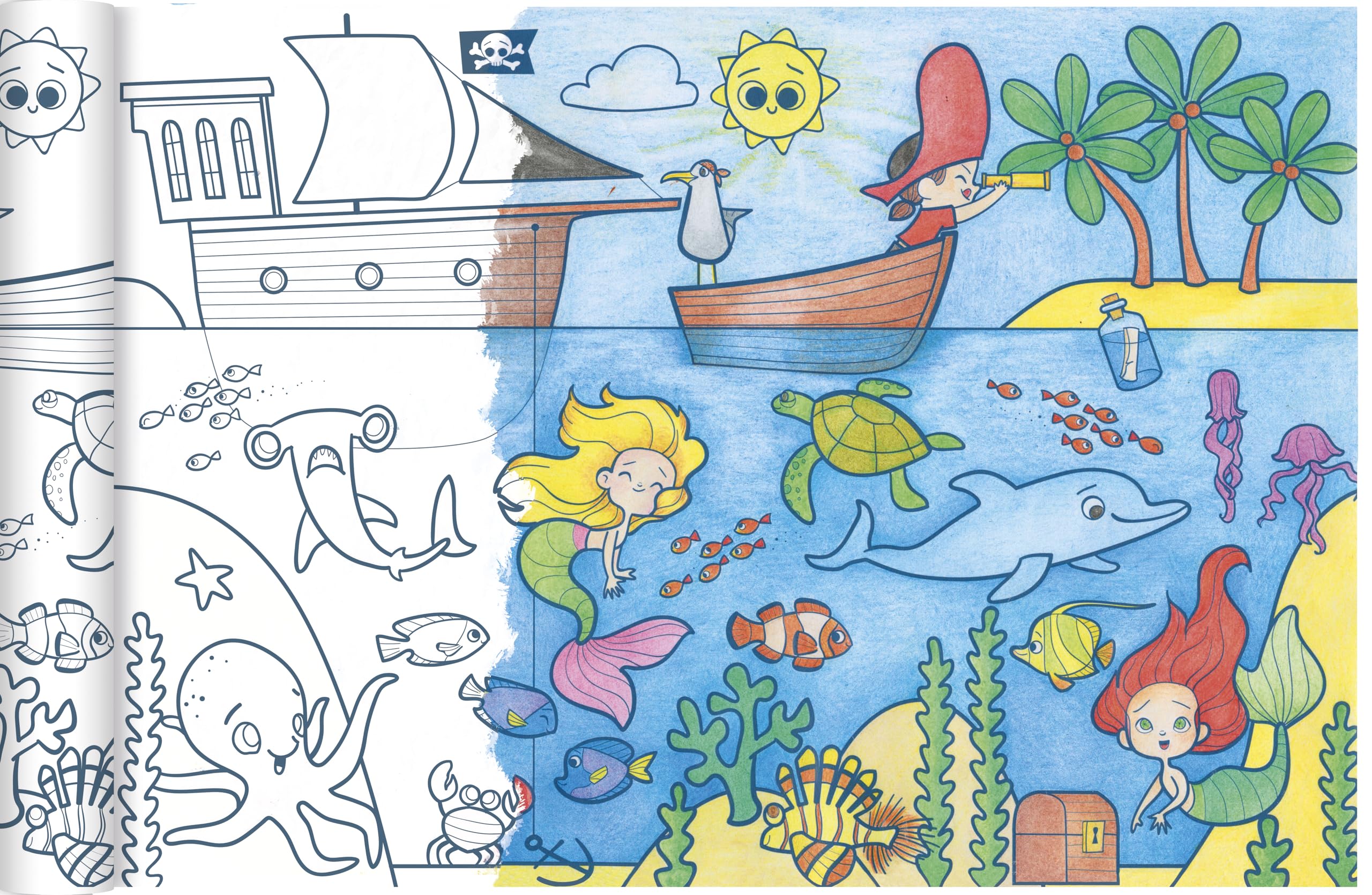Avenue Mandarine Graffy Roll Colouring Poster - Pirates & Mermaids | 5m Roll | 90gsm Paper 2