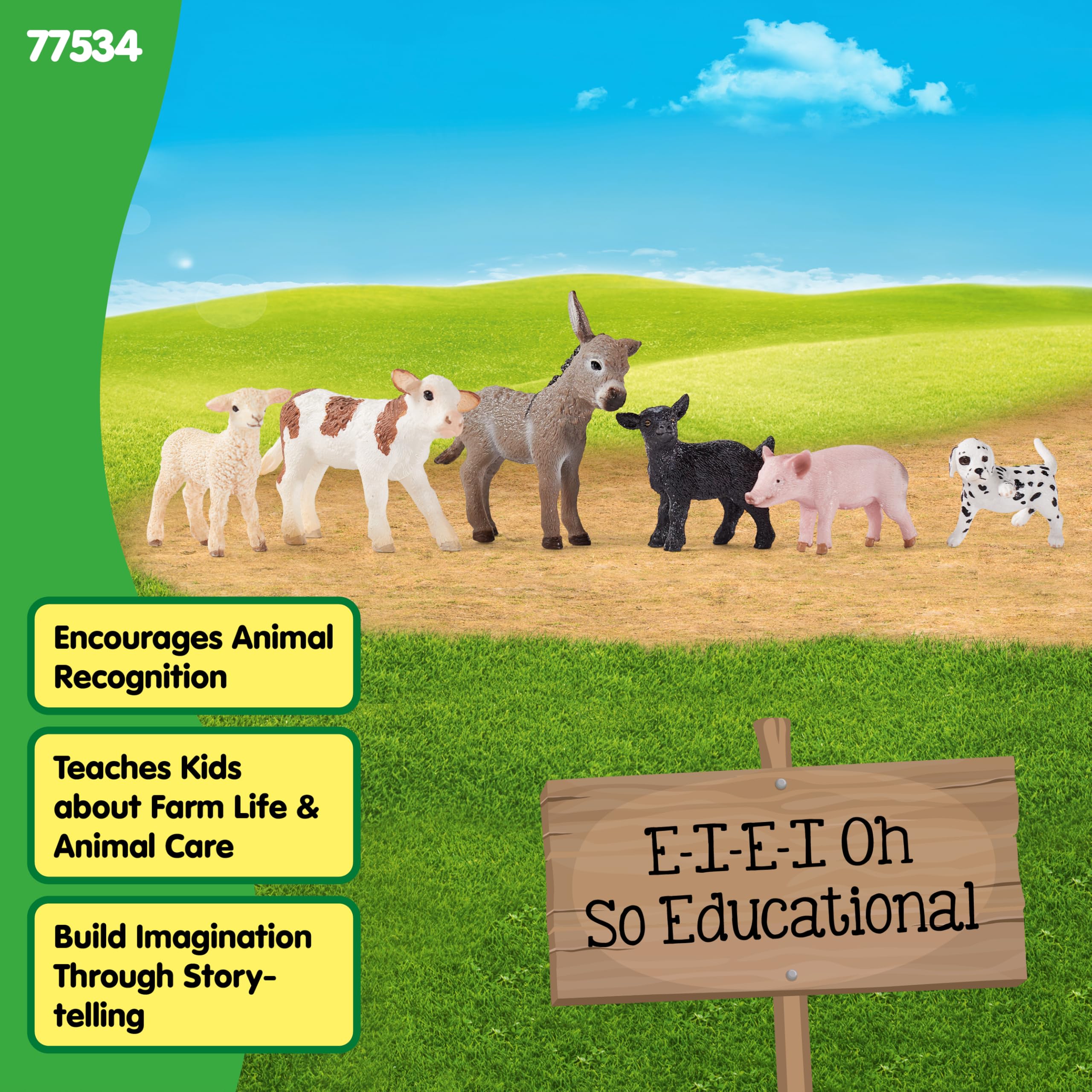 SCHLEICH Farm World - 6-Piece Baby Farm Animal Playset with Puppy, Lamb, Goat, Pig, Donkey Foal & Calf 12