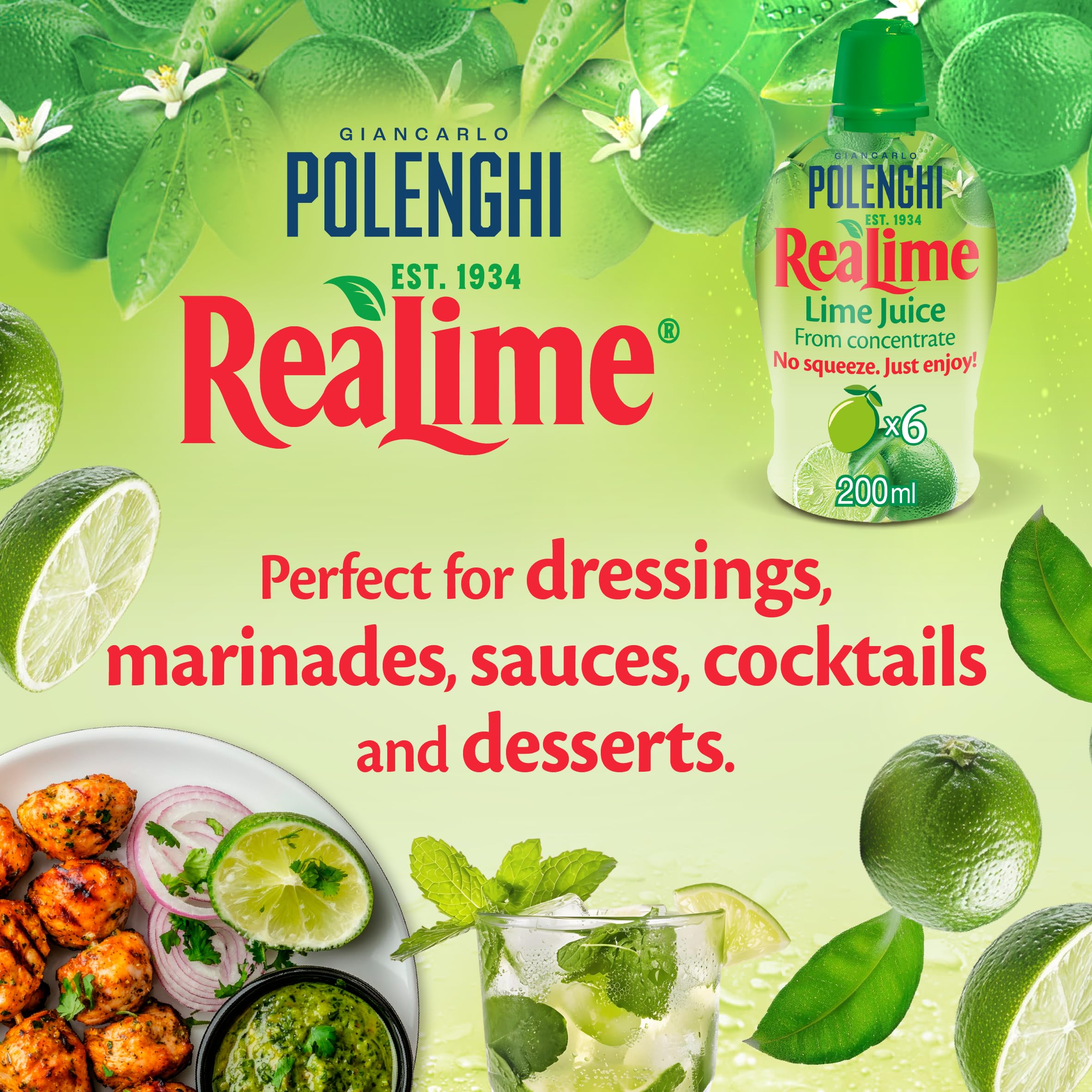 GIANCARLO POLENGHI ReaLime Lime Juice - 6 x 200ml Pack | Ready to Use | For Cooking & Drinks 4