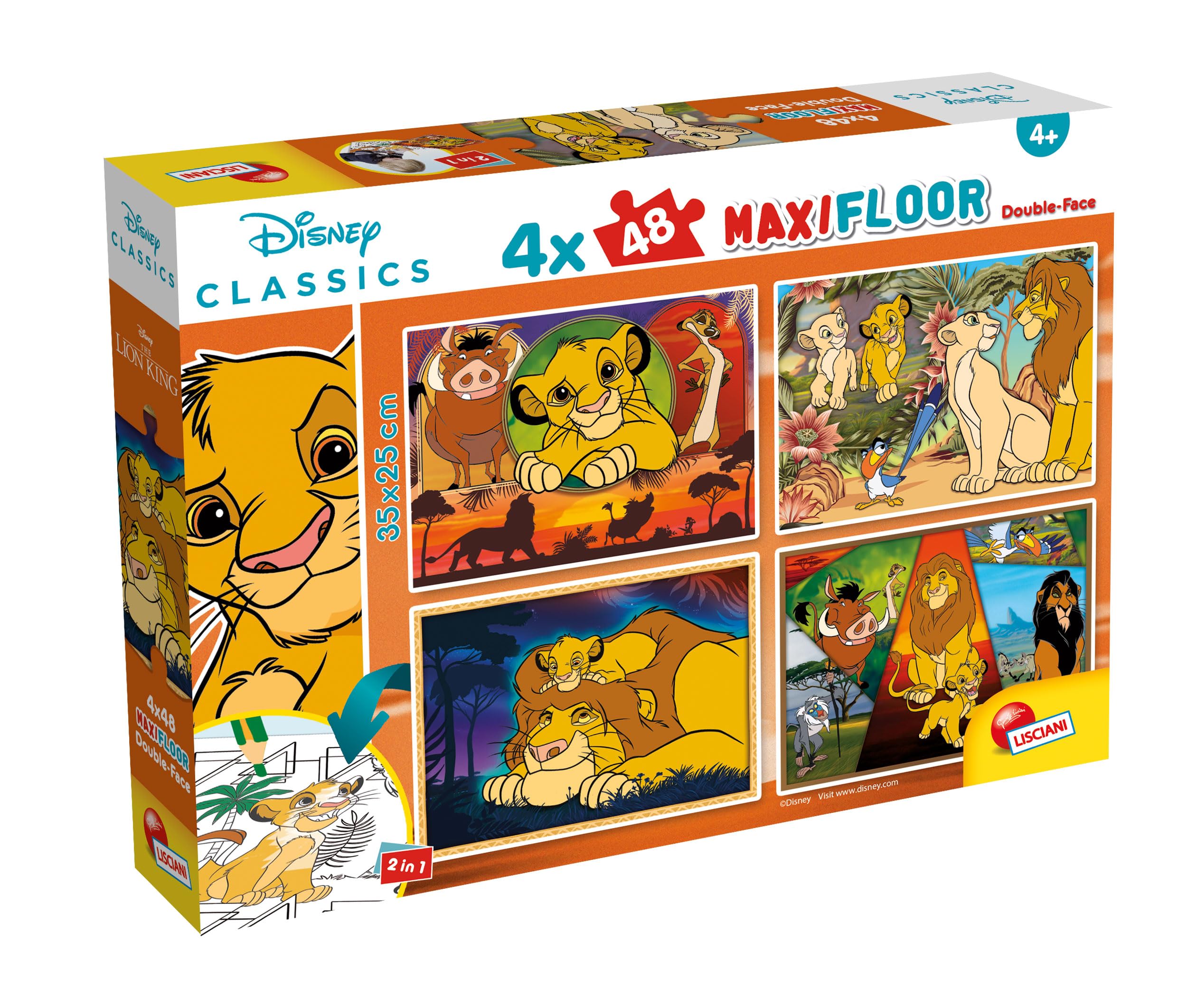 Lisciani Disney Lion King Maxifloor Puzzle - 4 x 48 Pieces for Kids 4 Years and Up