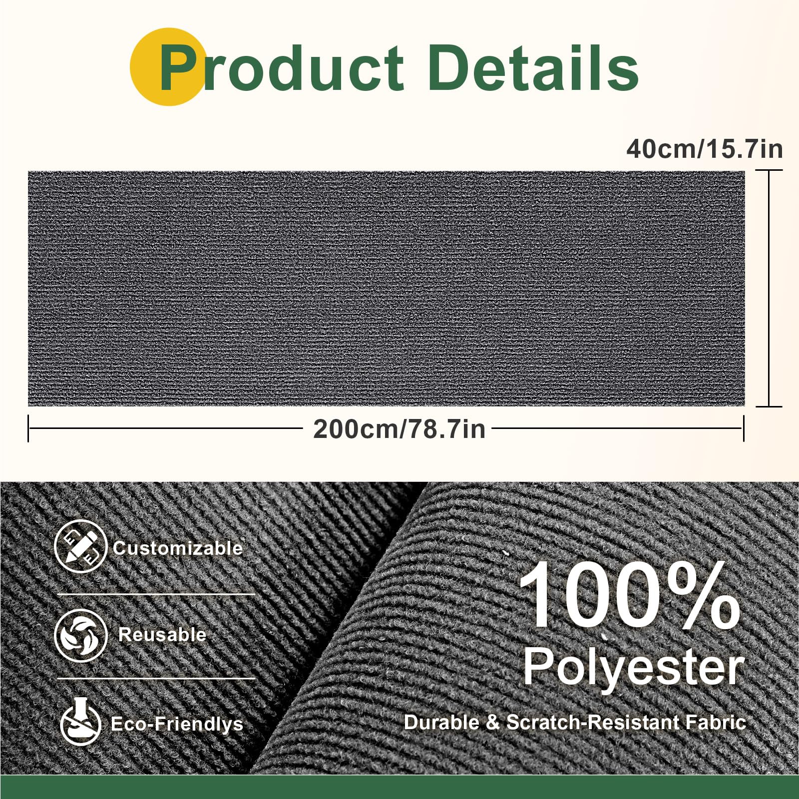 Gimars Thickened Self-Adhesive Cat Scratching Mat - 200 x 40cm Grey Polyester | Furniture Protection 2