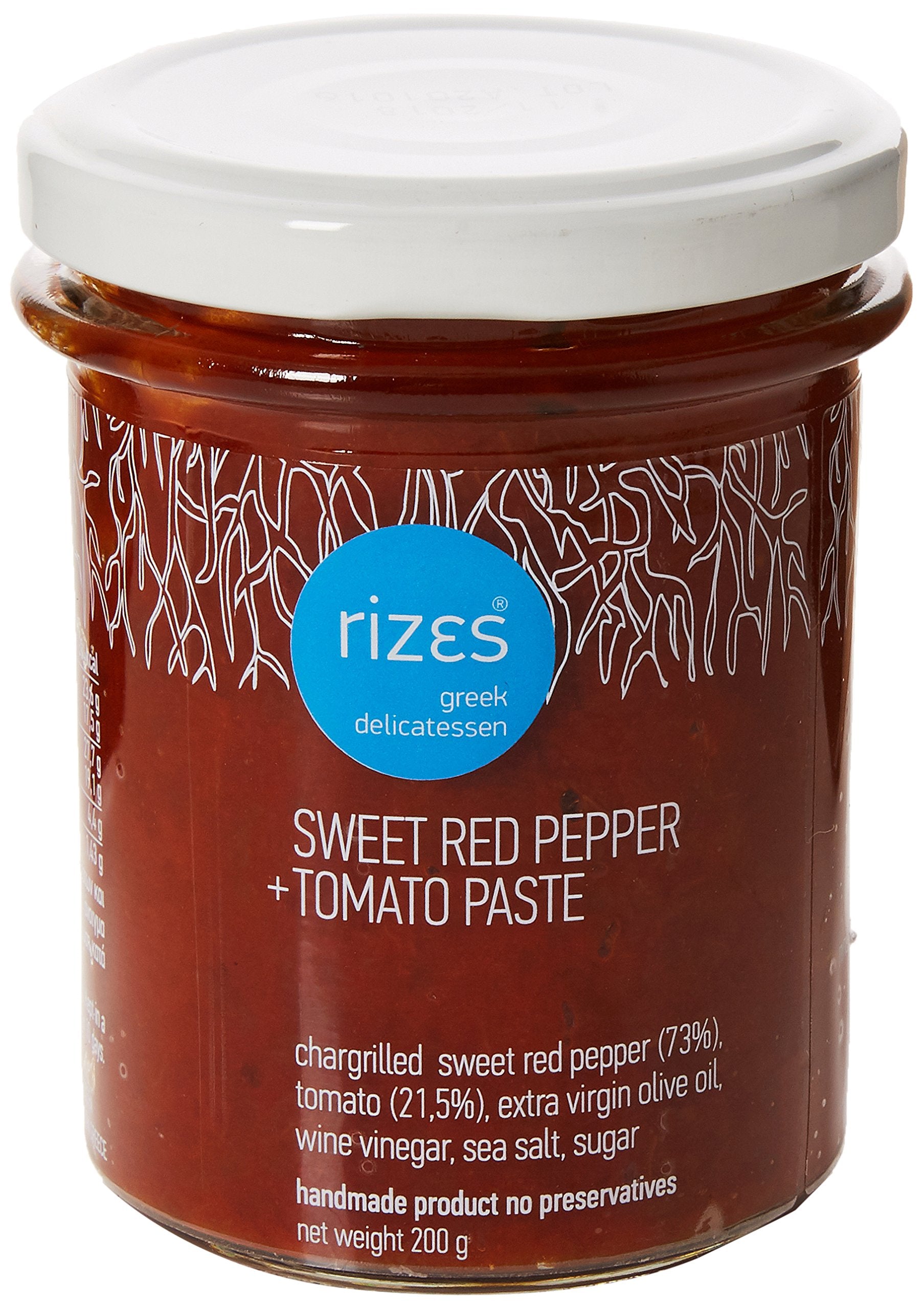 Rizes Greek Delicatessen Sweet Red Pepper and Tomato Paste - 200g Jar | Vegan | Extra Virgin Olive Oil