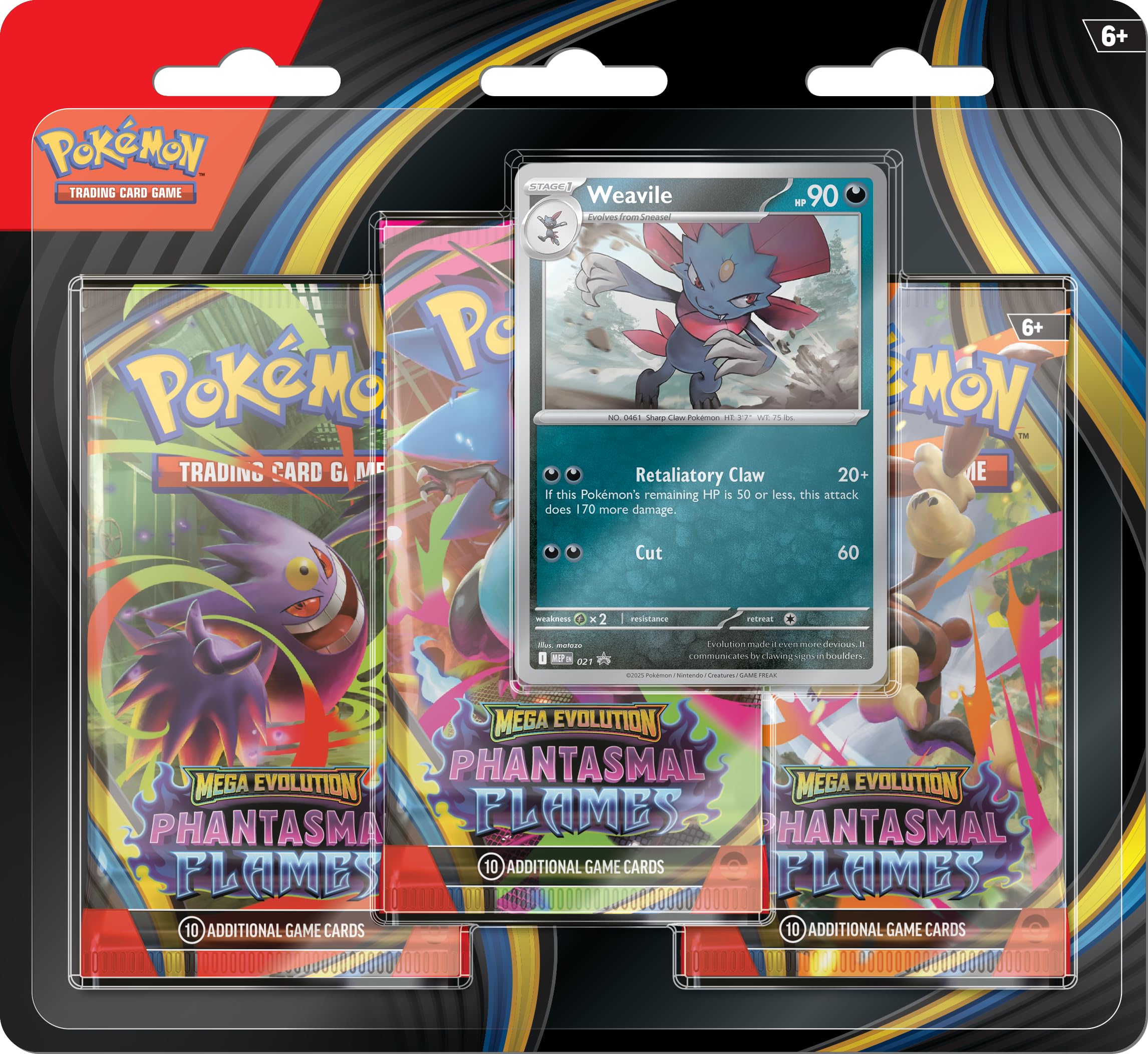 Pokémon TCG: Mega Evolution—Phantasmal Flames Triple Pack with Foil Weavile Promo 1