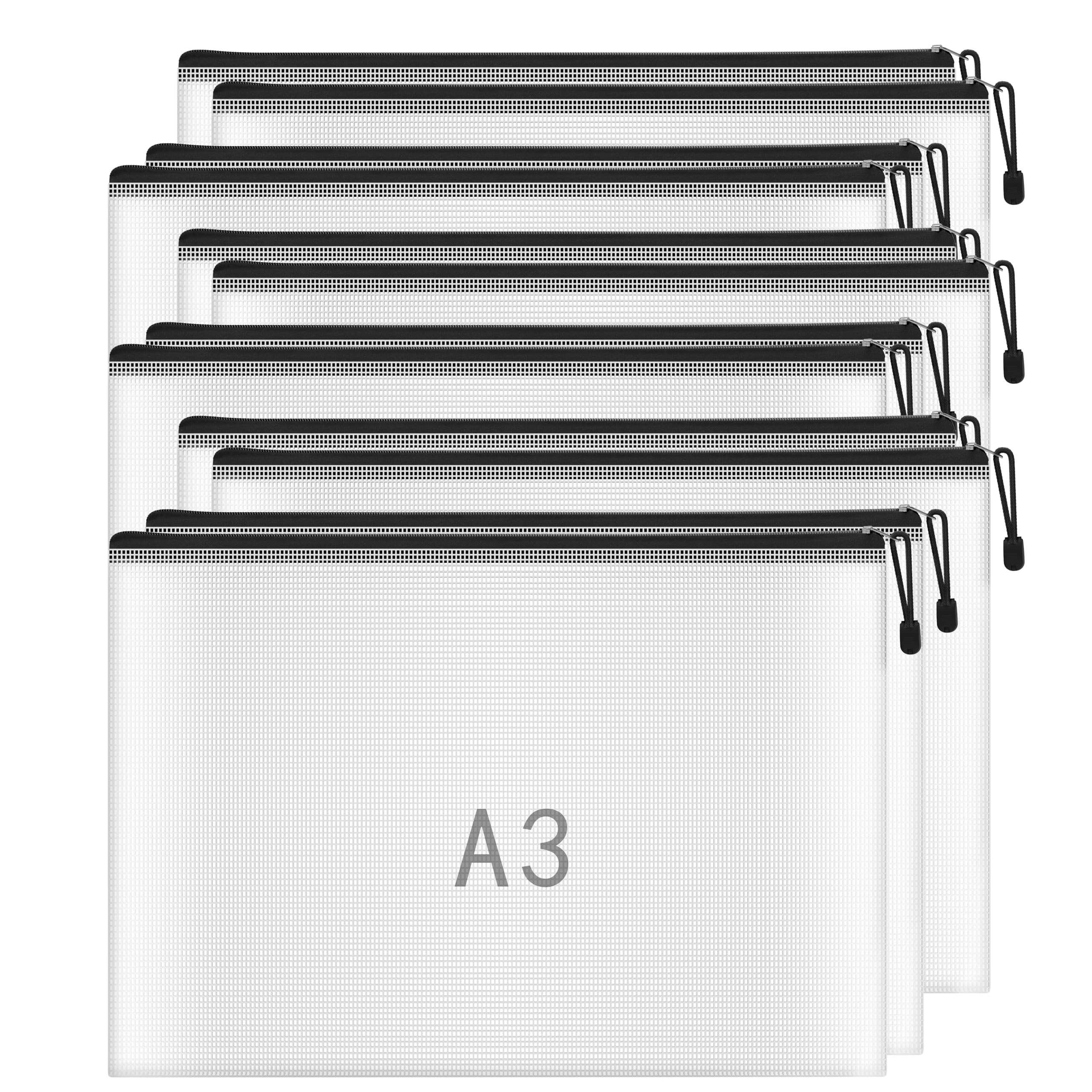 NORTHERN BROTHERS A3 Zip Wallets - 12 Pack Semi-Transparent PVC Folders | Black Zipper | Hanging Feature