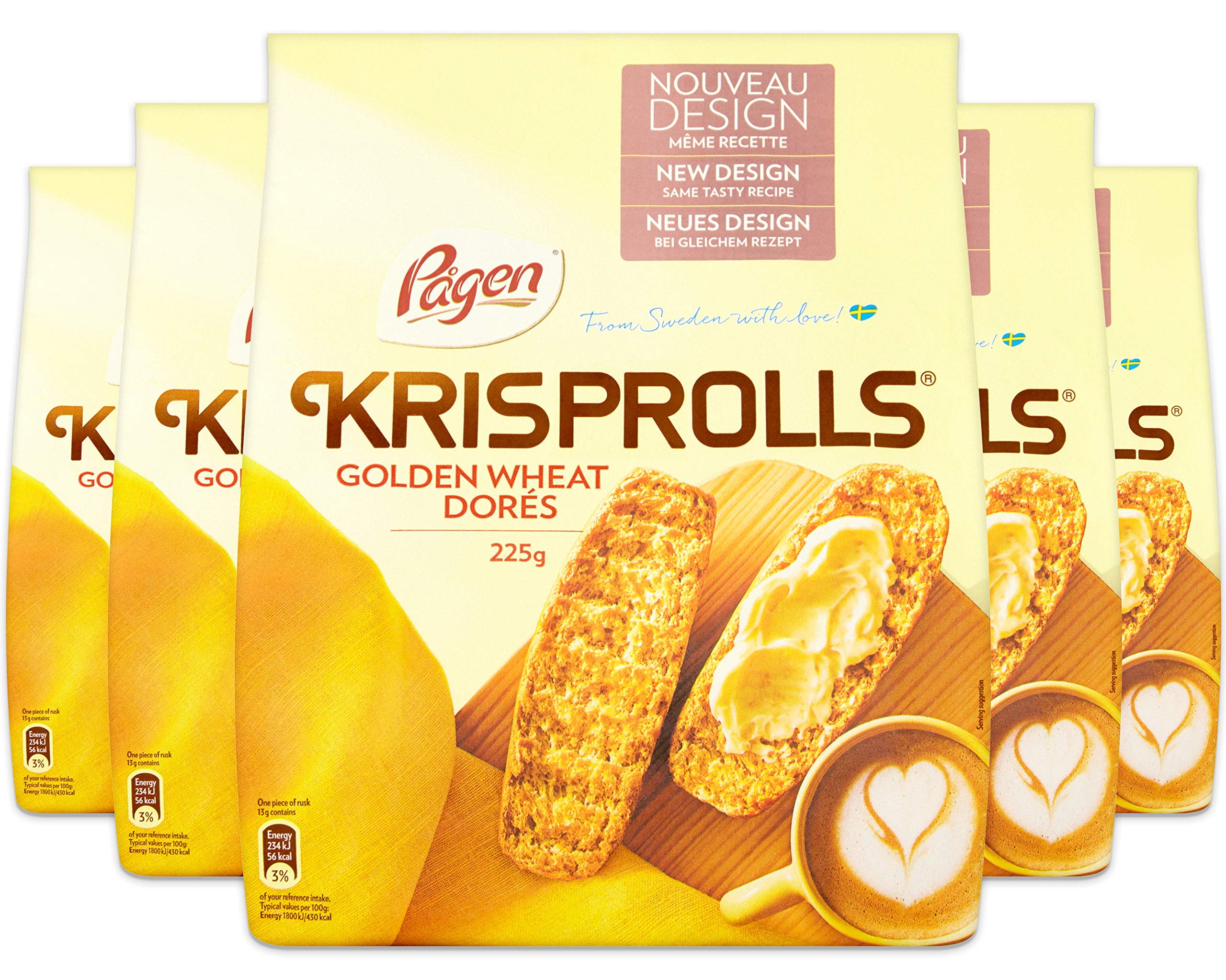 Pågen Krisprolls Golden Wheat | Swedish Toast Crisps | 5 Packs | 225g Each | Source of Fibre 1