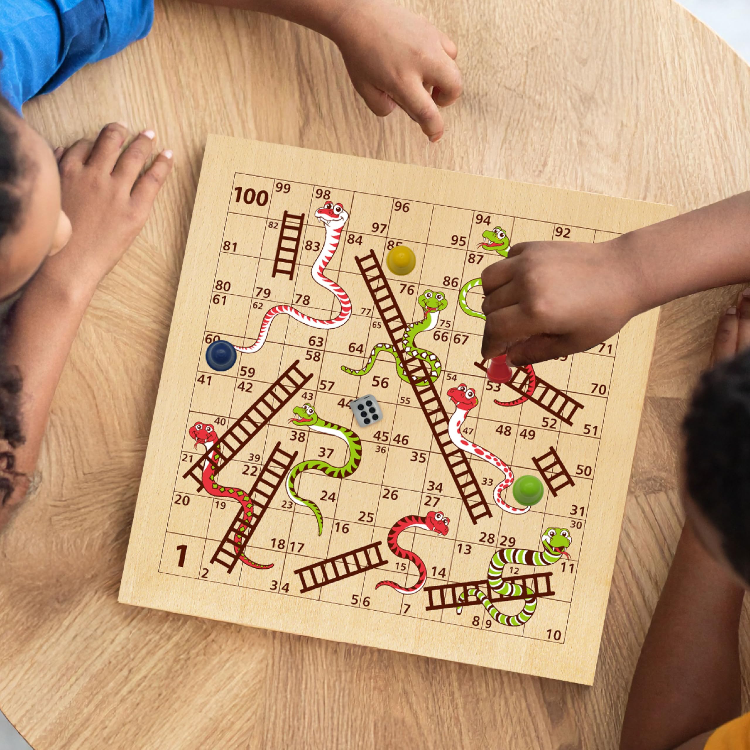 ROO GAMES Wooden Snakes and Ladders + Ludo Board Game - 2-in-1 Classic Family Game | 2-4 Players | Ages 3+ 4