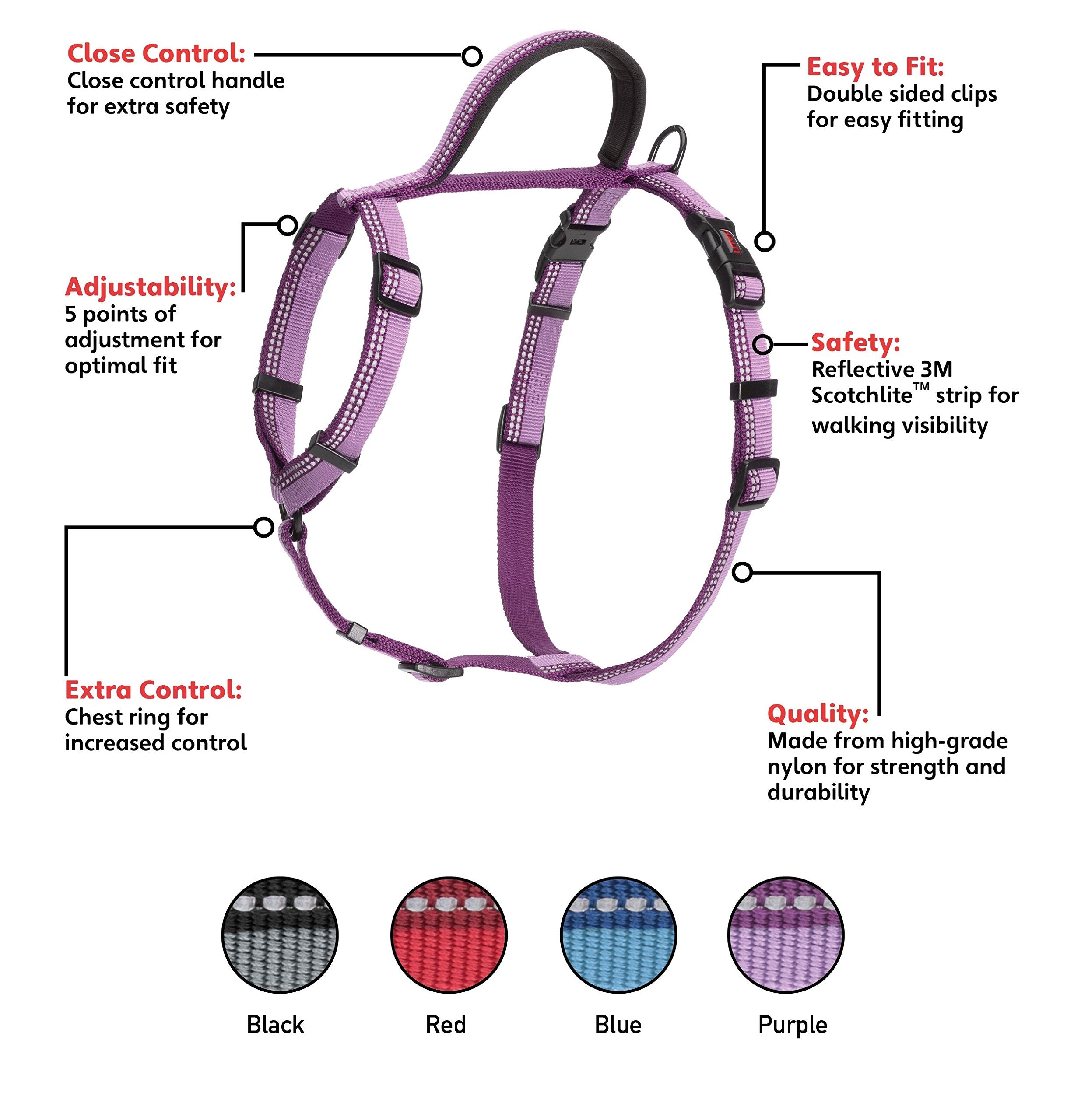 Halti Walking Harness - Purple, Size Medium | Adjustable Fit | Reflective 6