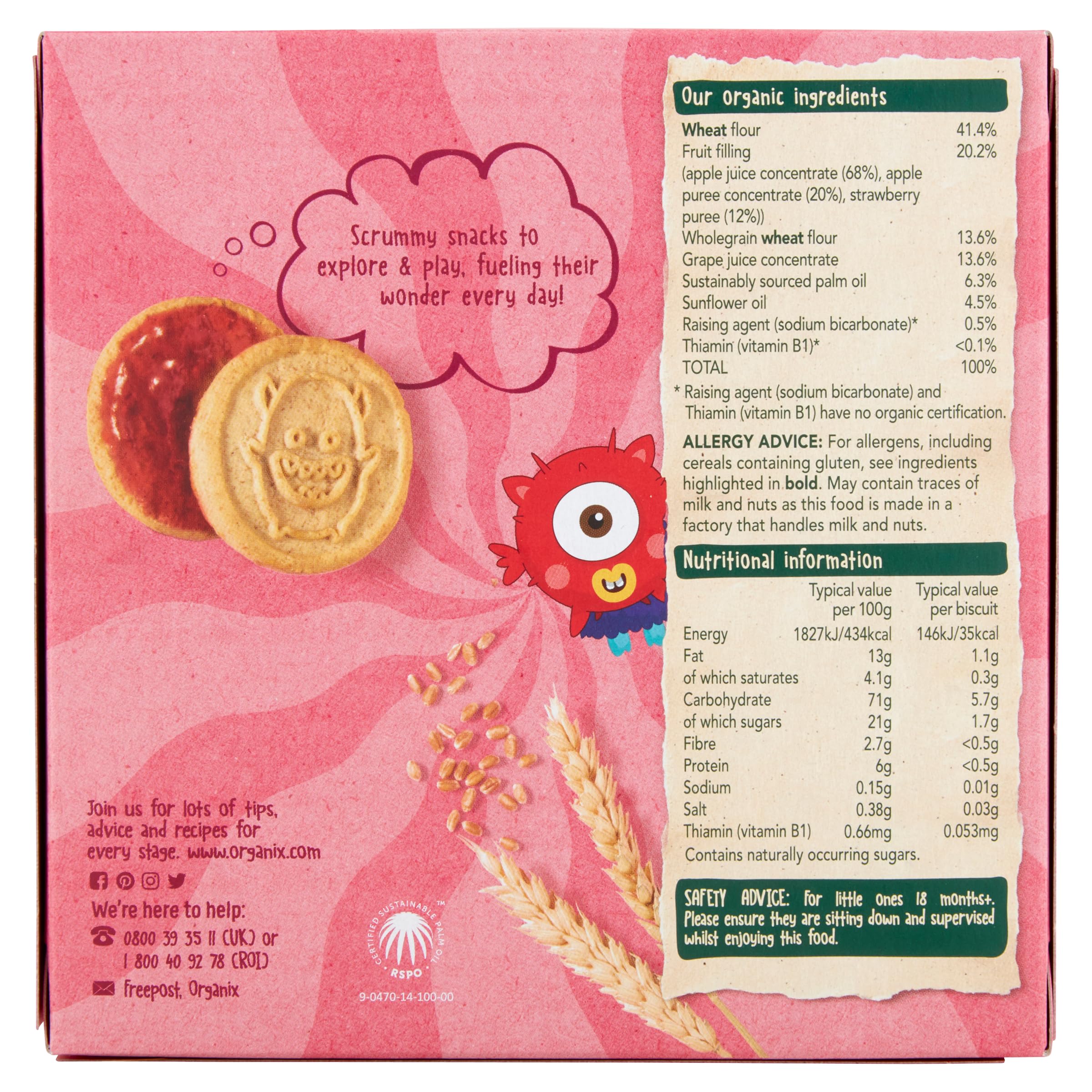 Organix Jammie Monsters Organic Strawberry & Apple Biscuits - Pack of 4 (8x8g) 5