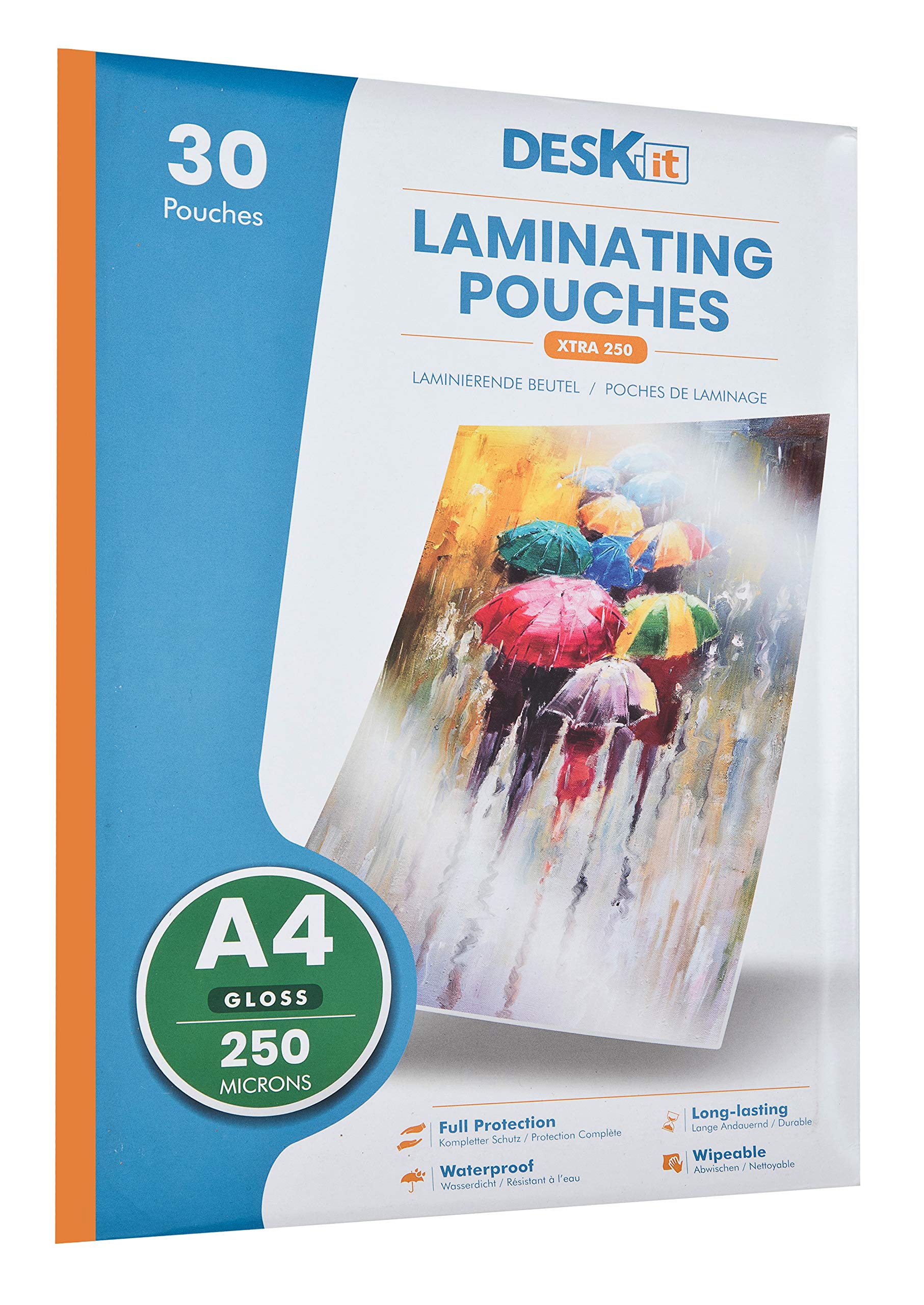 deskit A4 Laminating Pouches - Gloss Finish, 250 Microns, Pack of 30 Sheets