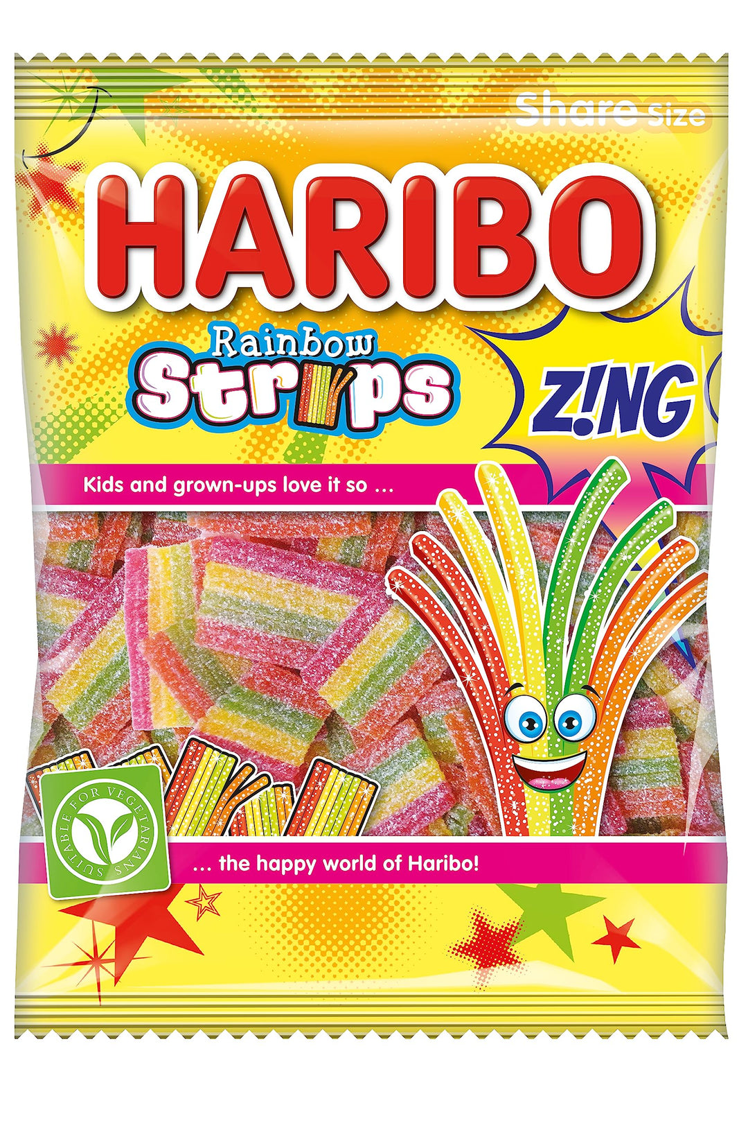 HARIBO Rainbow Strips – Sour and Fruity Gummy Sweets – 130g Share Size