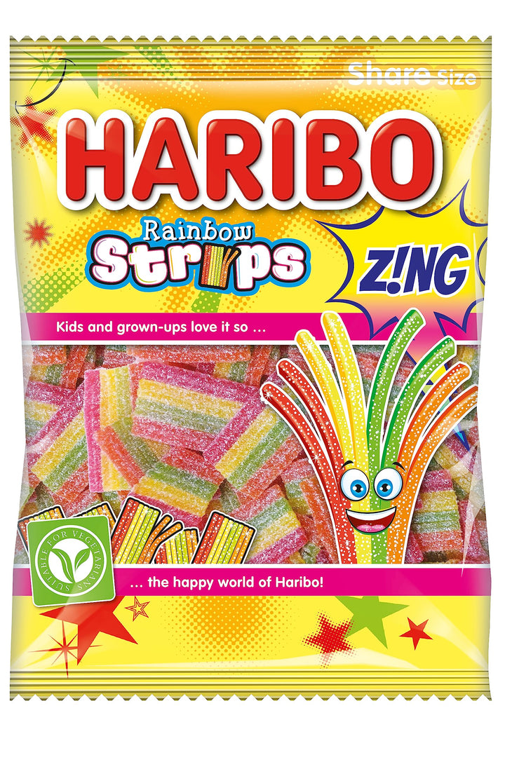 HARIBO Rainbow Strips – Sour and Fruity Gummy Sweets – 130g Share Size