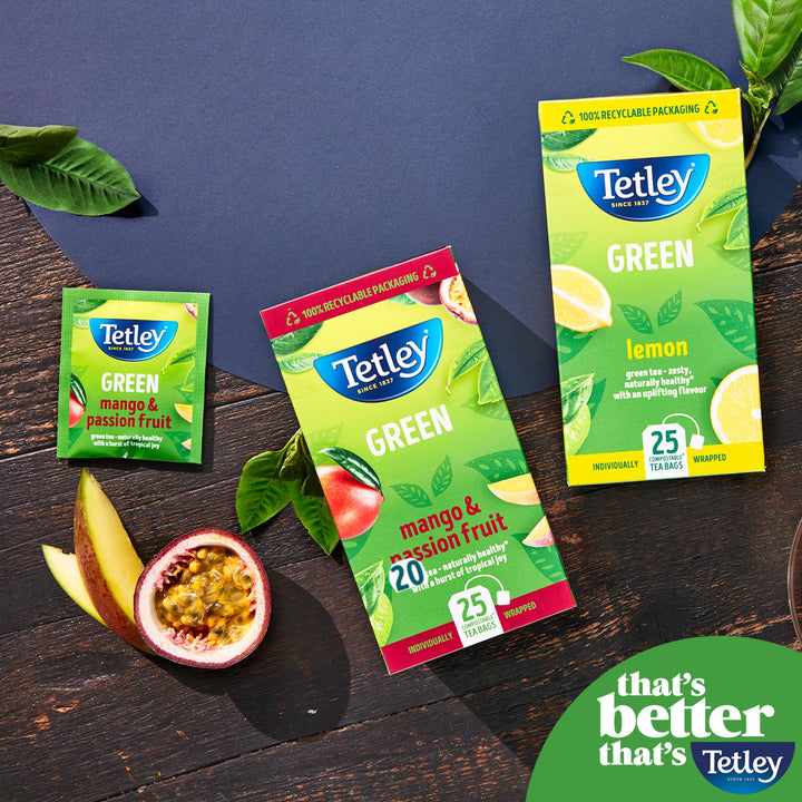 Tetley Lemon Green Tea Bags - Rainforest Alliance Certified - Plant-Based - 25 Tea Bags