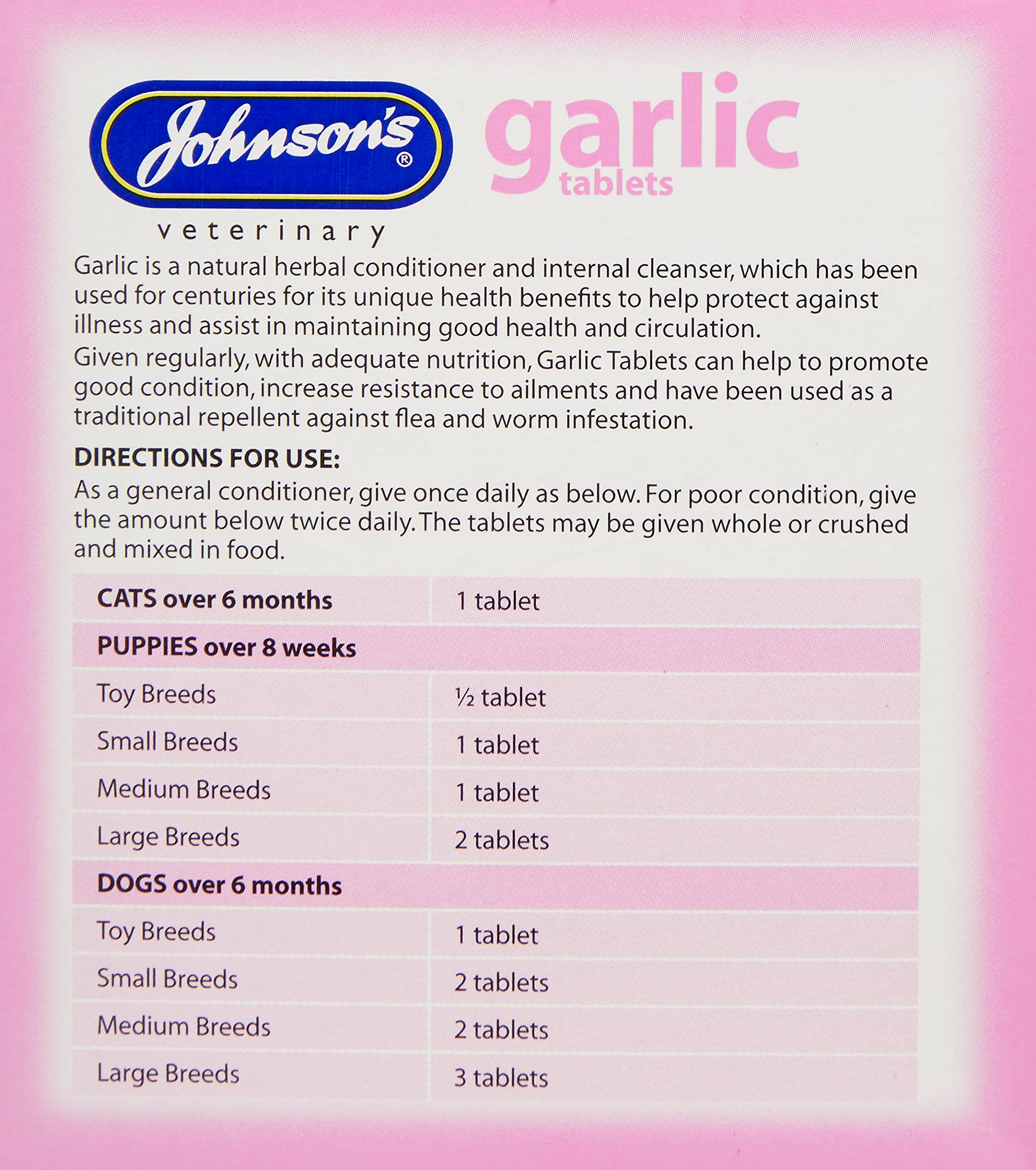 Johnson's Garlic Tablets for Dogs & Cats - Natural Worm Repellent | 200 Count 3