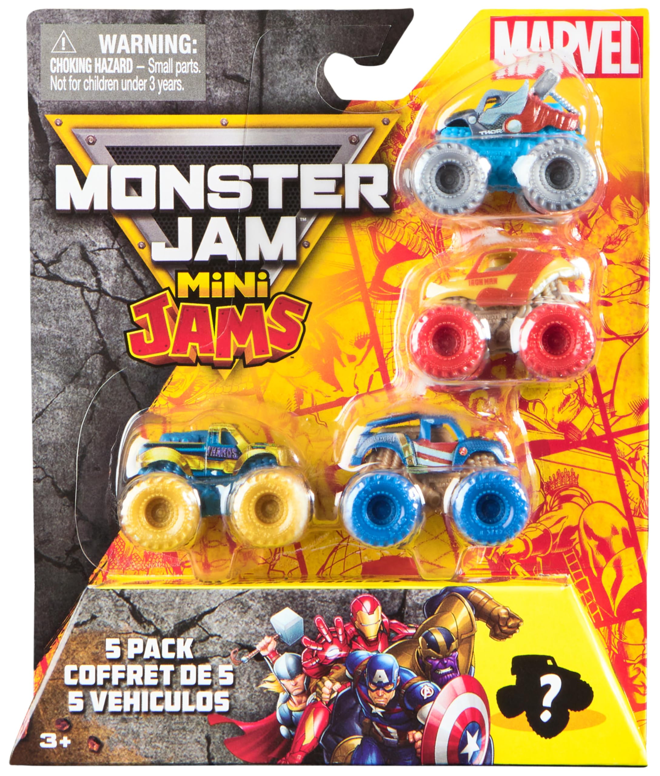 Monster Jam Marvel Mini 5-Pack with Mystery Collectible Truck - Ages 3+ 1