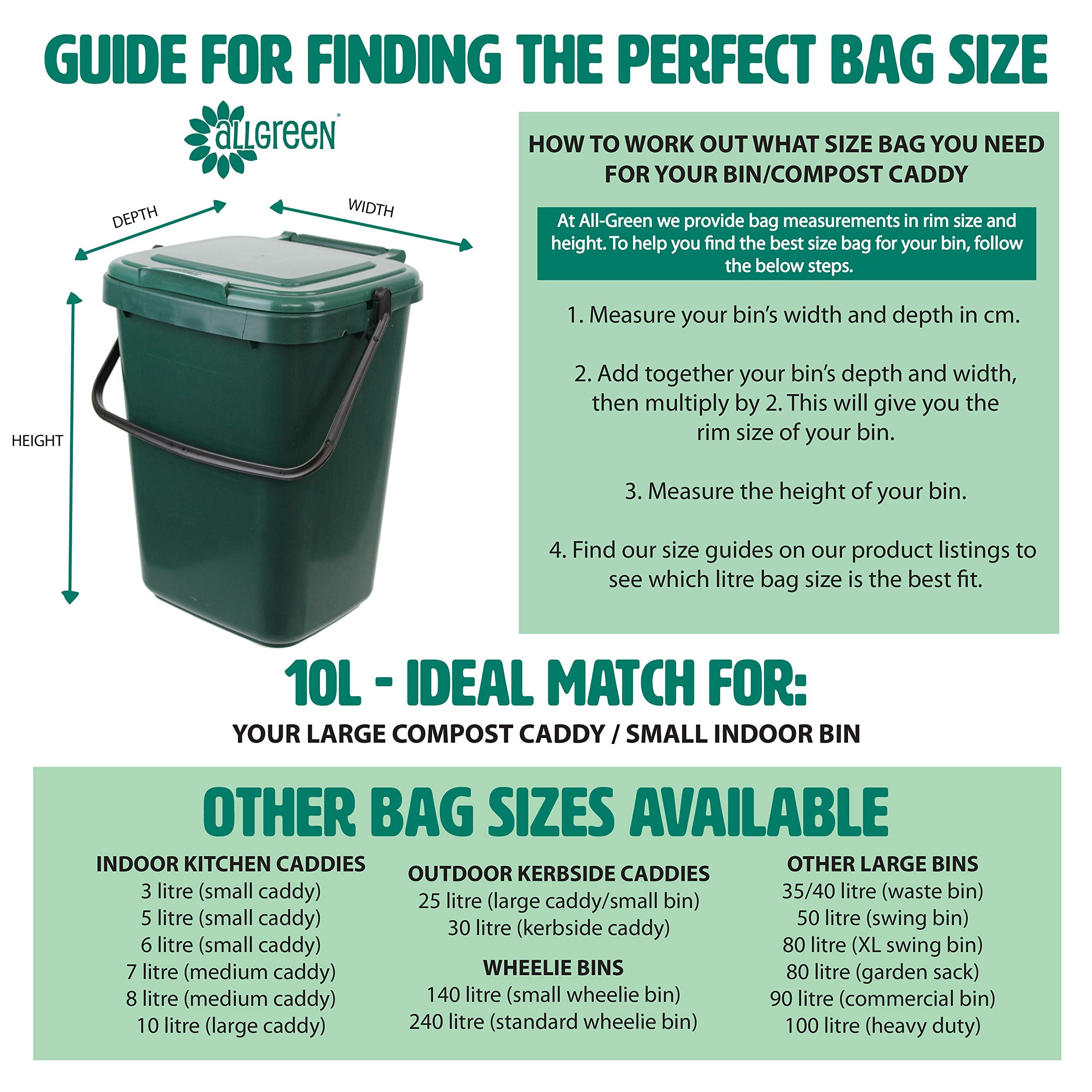 All-Green VC 10L-4 Compostable Kitchen Caddy Bin Liners - 10 Litre, 100 Bags 4