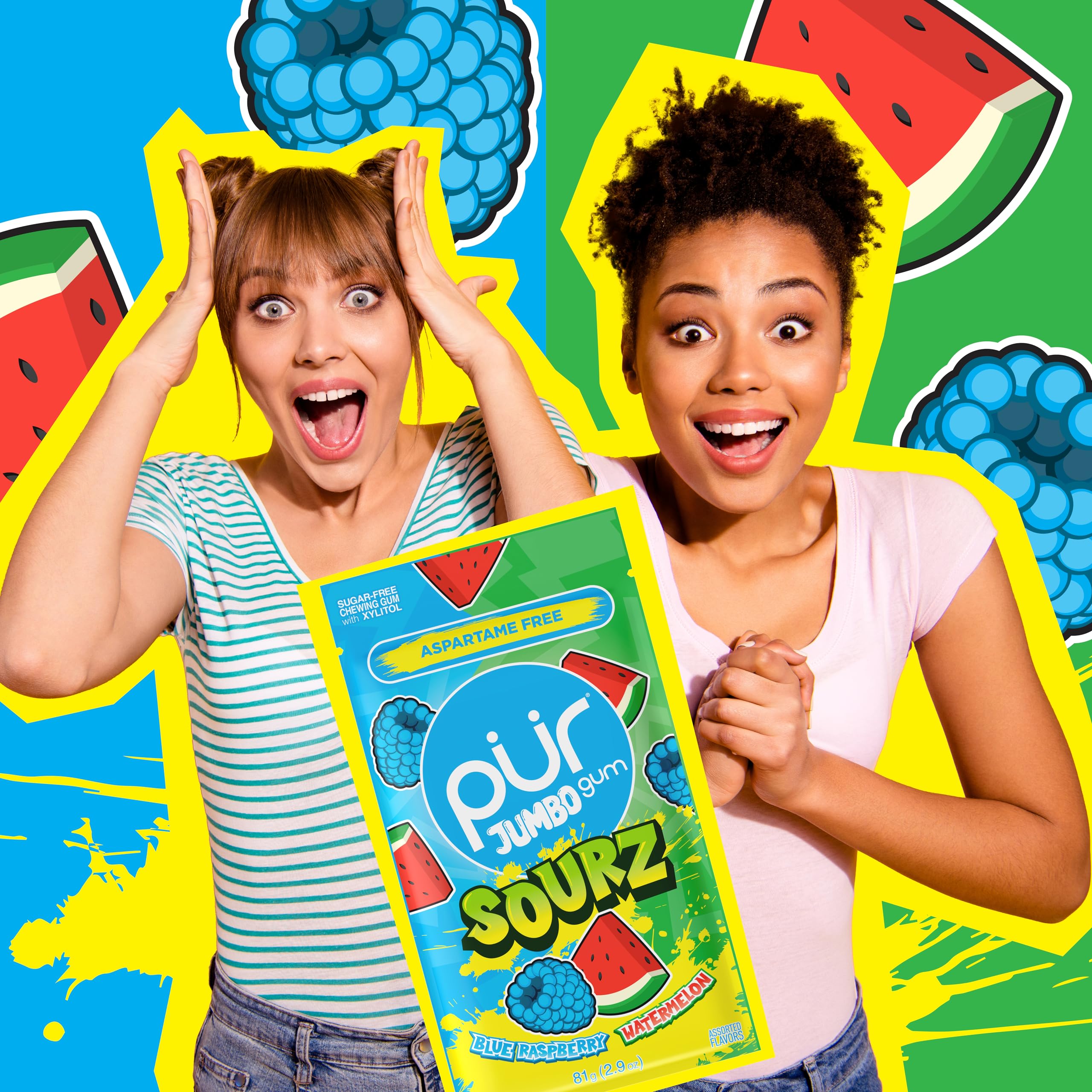 PUR Gum JUMBO SOURZ - Aspartame Free, Xylitol Sweetened, Fruit Flavor Chewing Gum | 20 Count 3