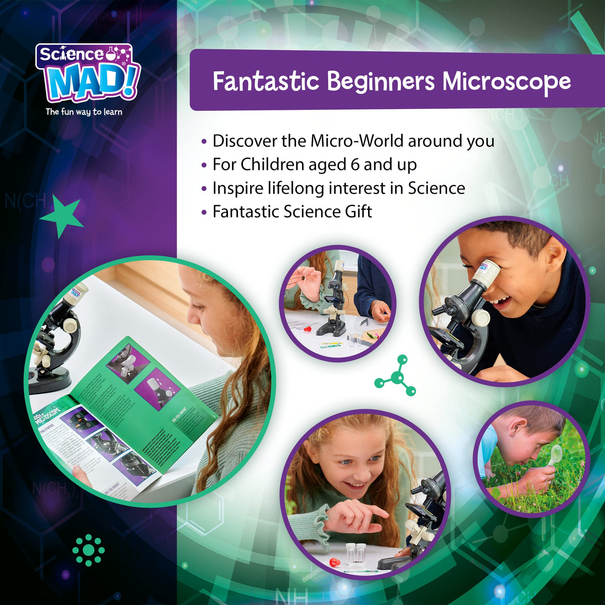 Science Mad SM45 Microscope - 100x Magnification | 30 Pieces Included | Ages 8+
