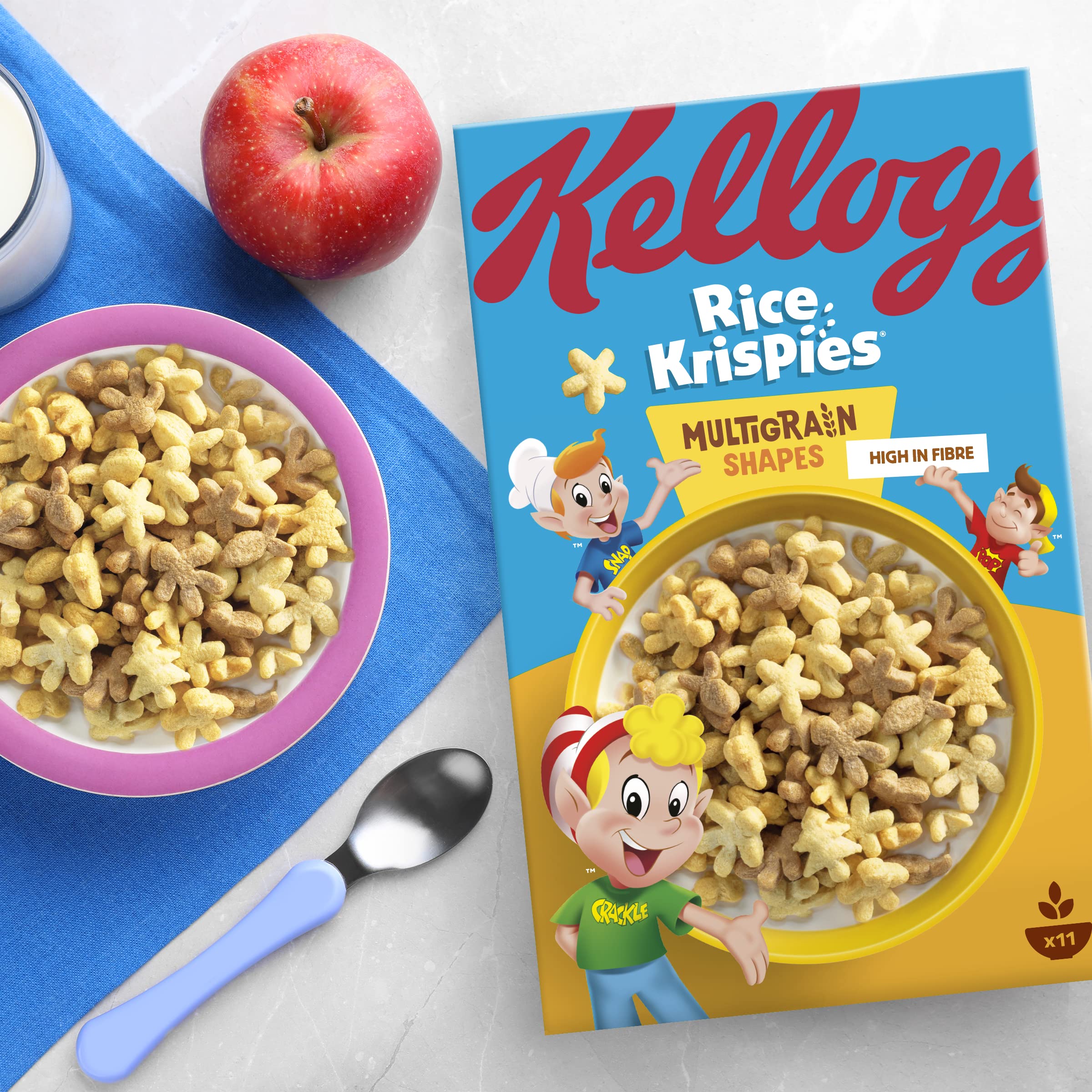 Kellogg's Rice Krispies Multigrain Shapes Cereal - High in Fibre, Sweetened Rice & Oat Shapes | 350g 3