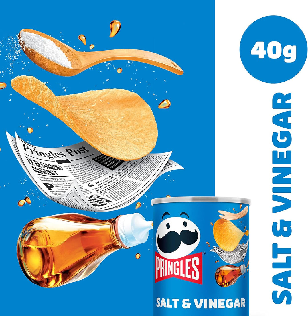 Pringles Salt and Vinegar Flavour Potato Chips, 40g (Pack of 12)