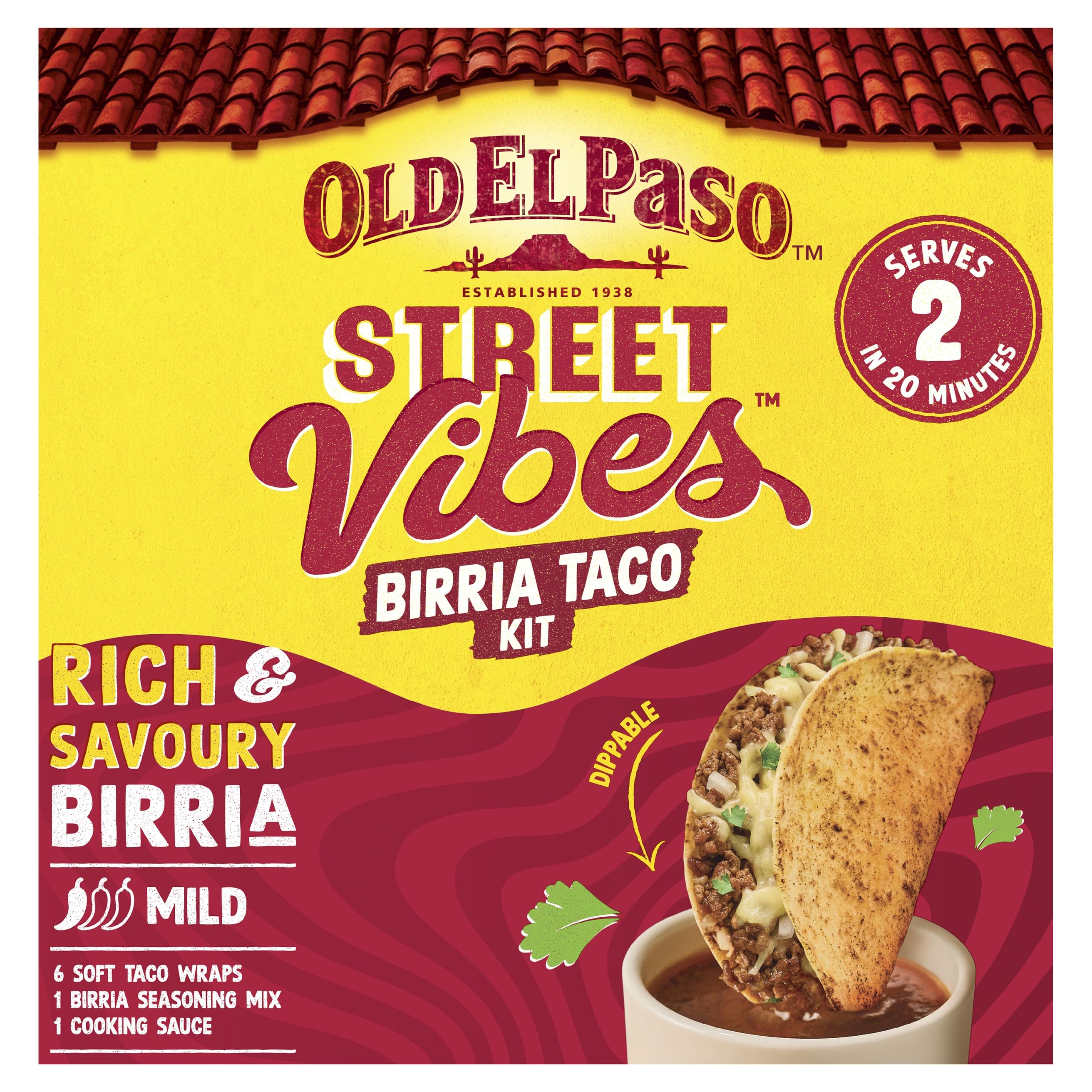 Old El Paso Street Vibes Birria Soft Taco Kit - Mild Chilli, Ready in 20 Mins, Vegetarian Friendly, 257g 1