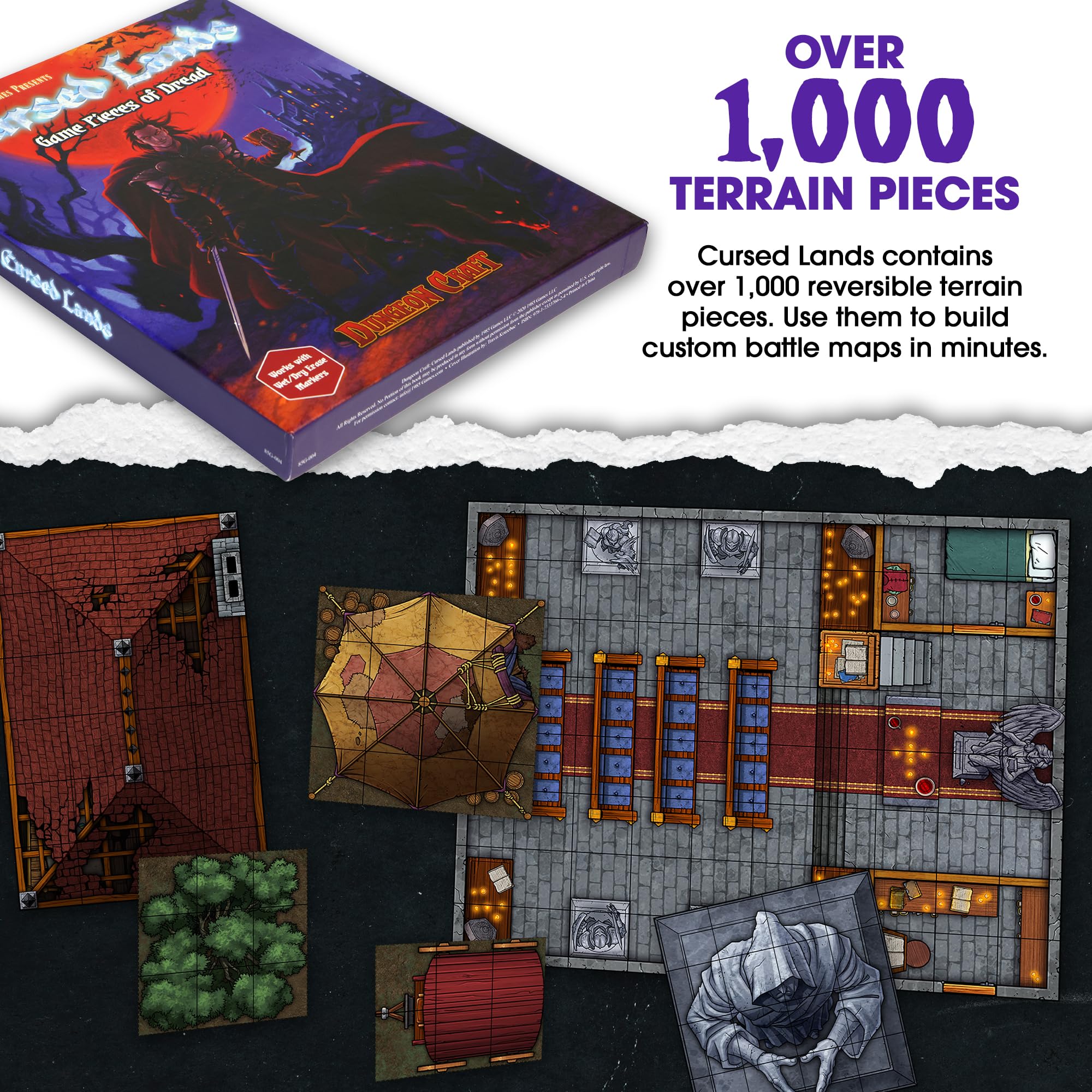Dungeon Craft Cursed Lands Board Game - 1000+ Reversible Terrain Tiles for D&D Curse of Strahd 12