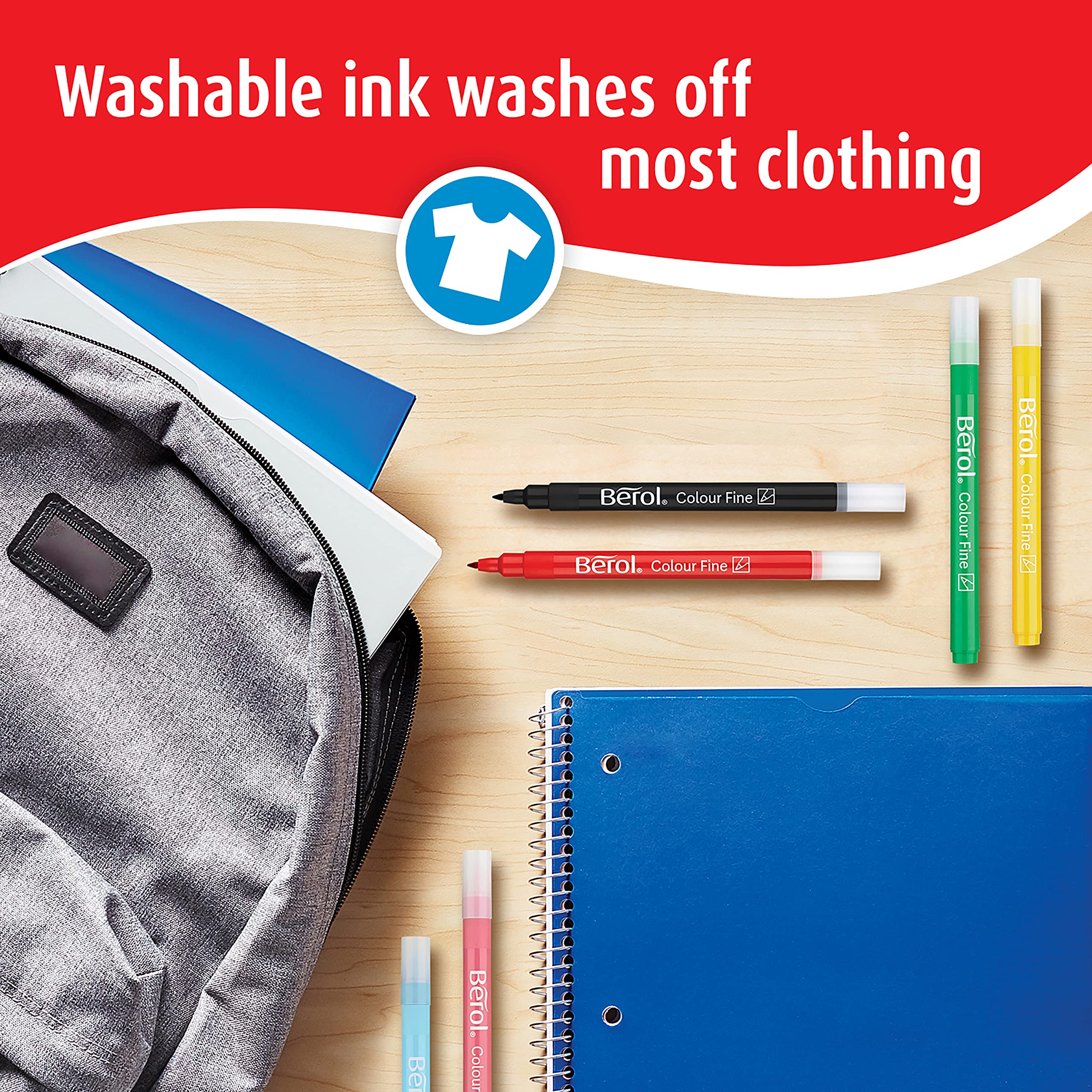 Berol Felt Tip Colouring Pens - Fine Point (0.6mm) Washable Markers for Kids, 42-Pack 12