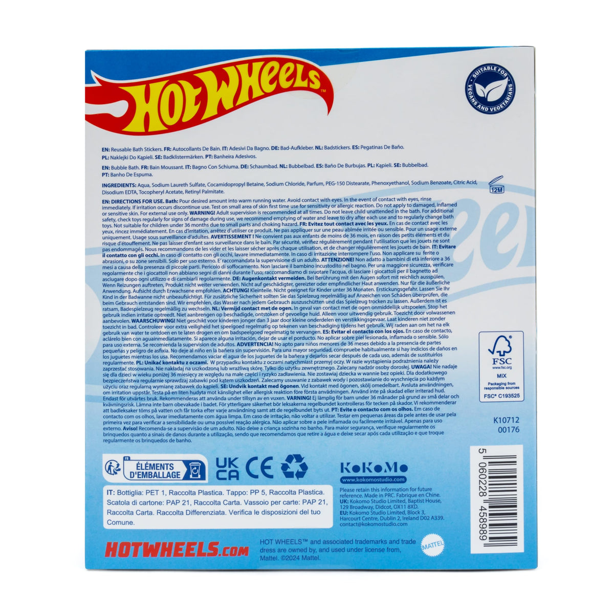 Hot Wheels Children's Bubble Bath & Bath Stickers Set - 300ml, 23 Reusable Stickers