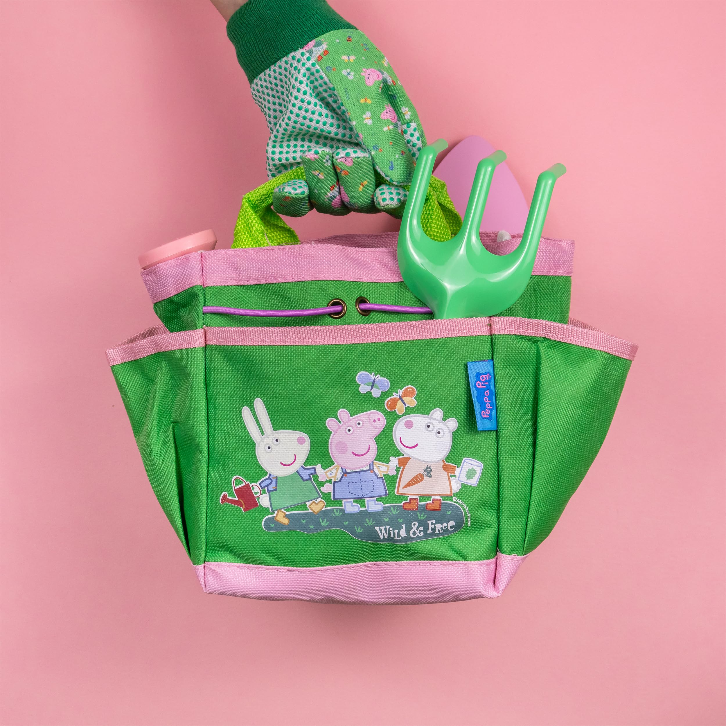Robert Frederick Peppa Pig Children’s Gardening Set - 5-Piece Tool Set with Carry Bag | Green and Pink 5
