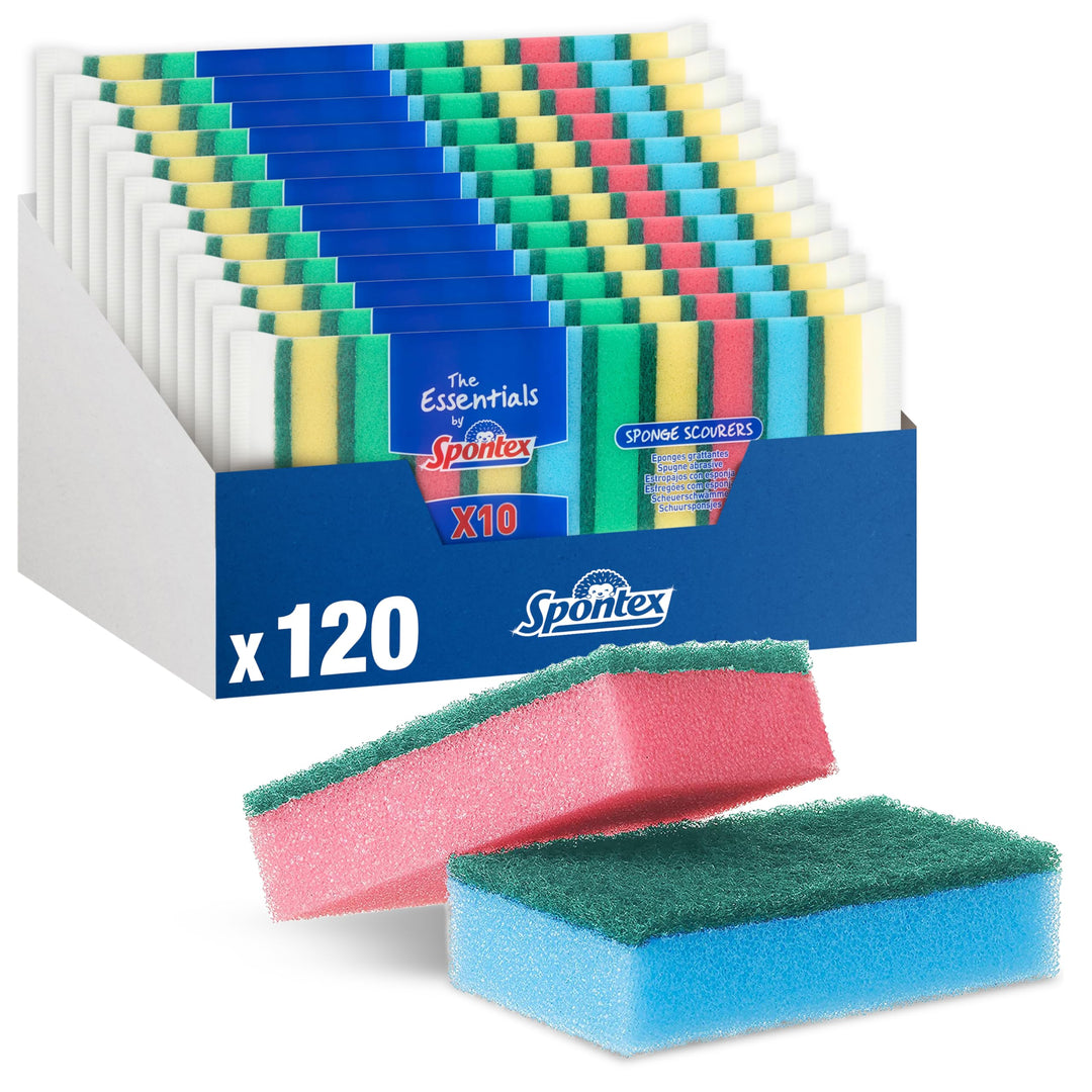 Spont游戏副本 Essentials Sponge Scourers - 120 Pack (12 x 10), Assorted Colors