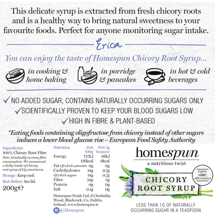 Homs pun Chicory Root Syrup - Keto & Low Carb Sweetener - Low Sugar, Vegan