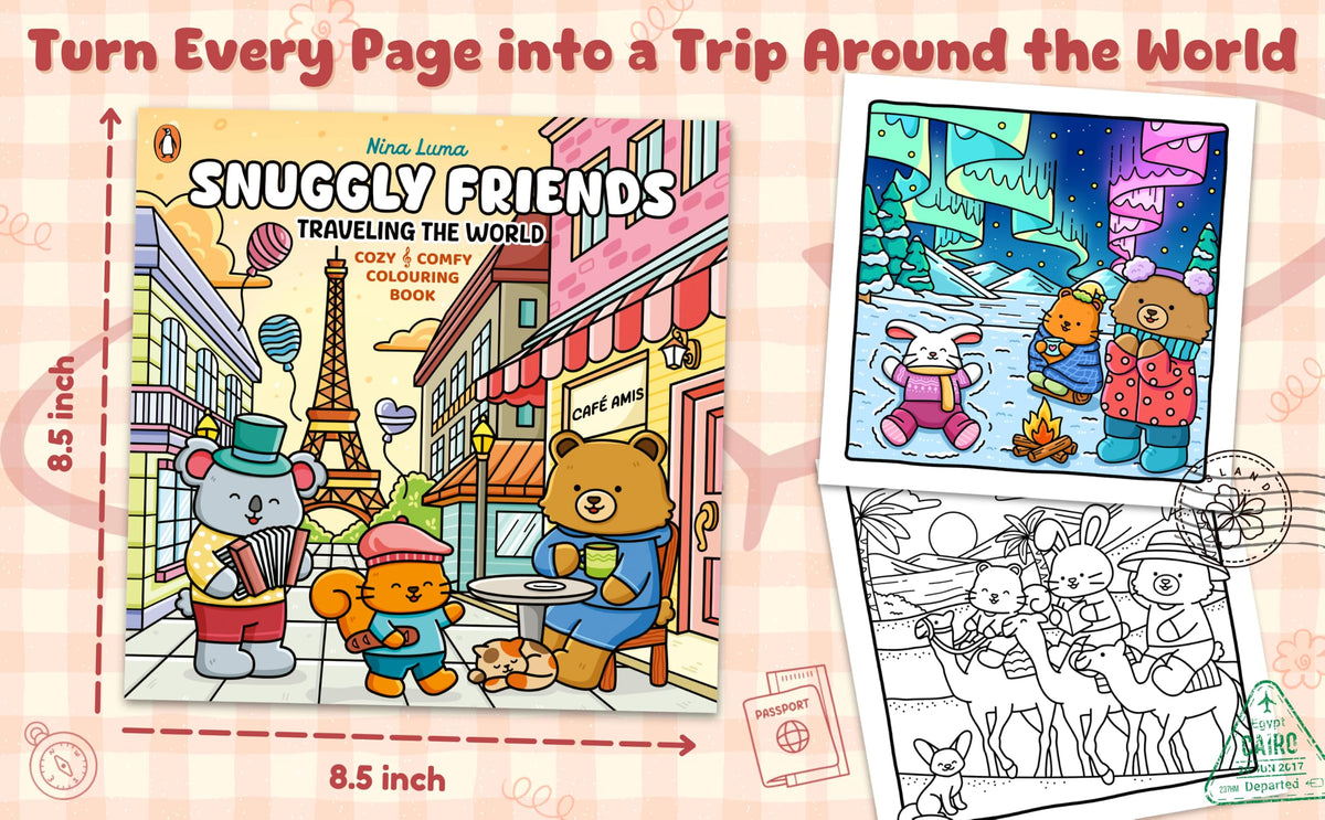 Penguin Snuggly Friends – Traveling the World Colouring Book - 41 Illustrations, Paperback