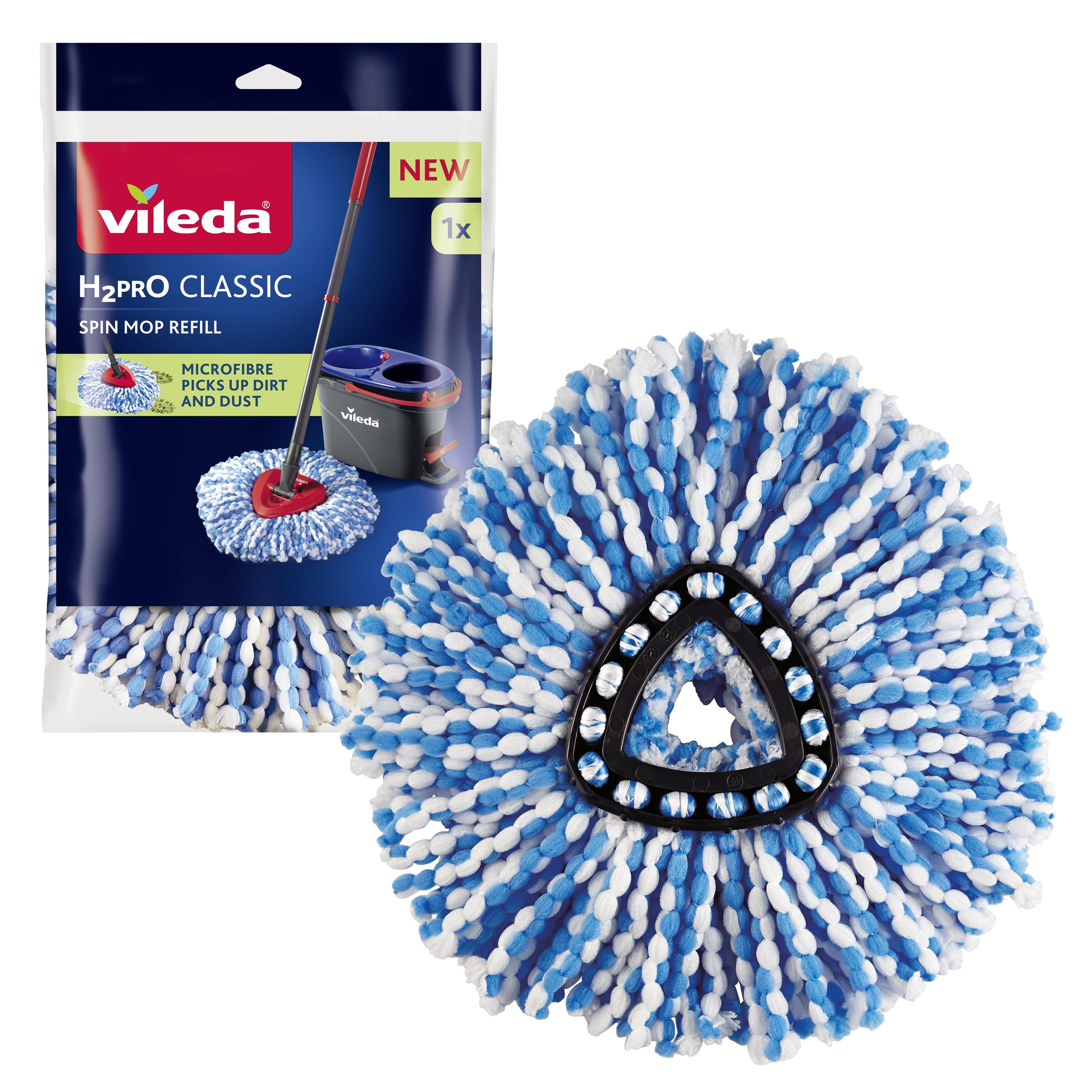 Vileda H2PrO Spin Mop Head Refill - Microfibre Power for Stubborn Dirt Removal | Machine Washable