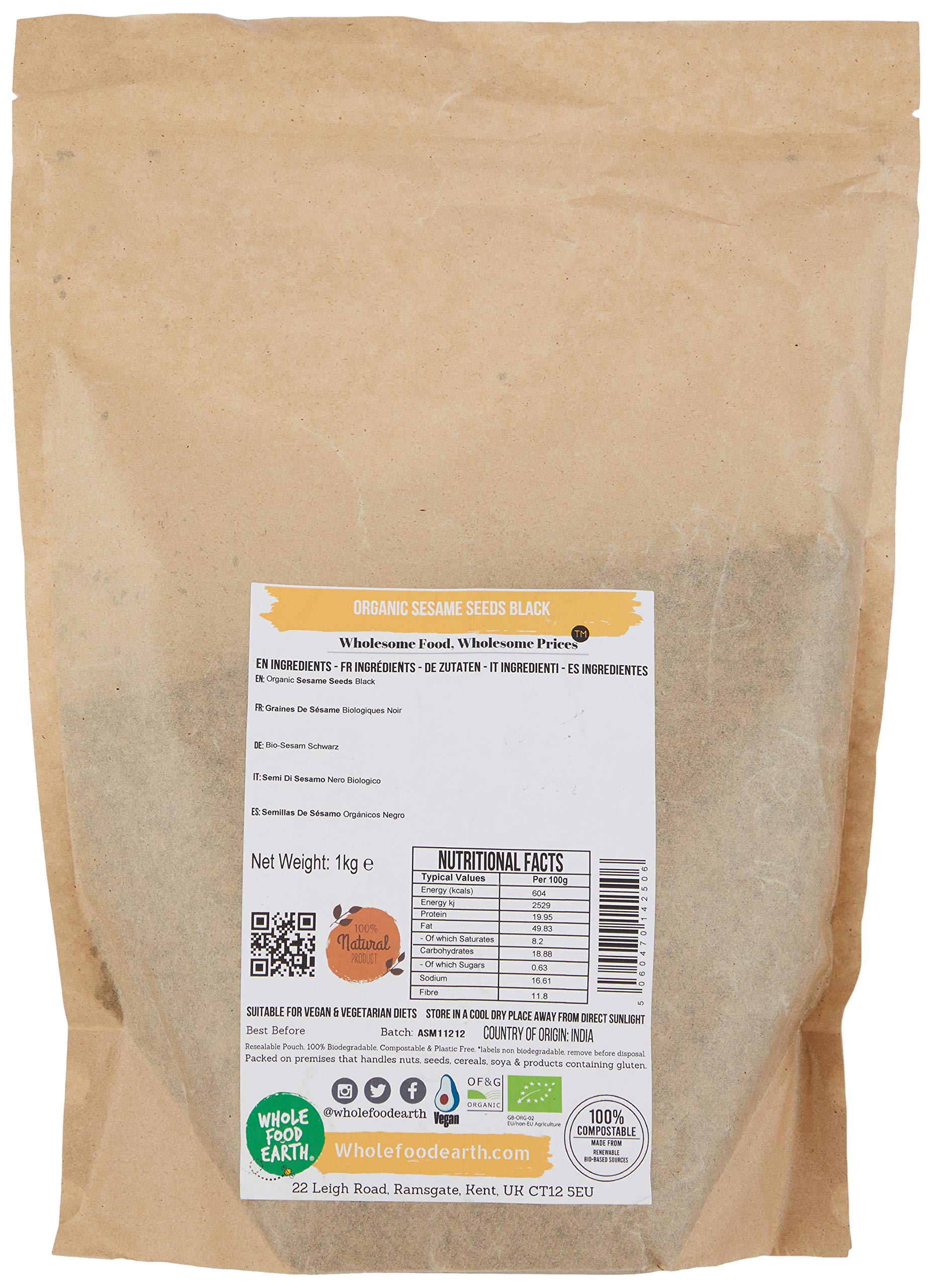 Wholefood Earth Organic Black Sesame Seeds - Raw, GMO Free, Vegan | 1kg 2