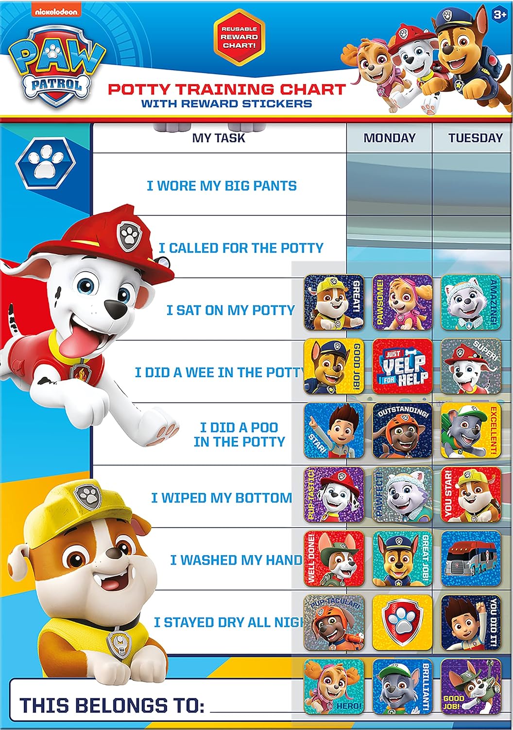Paw Patrol Potty Training Reward Chart with Reusable Foil Stickers - 36 Months to 6 Years 1